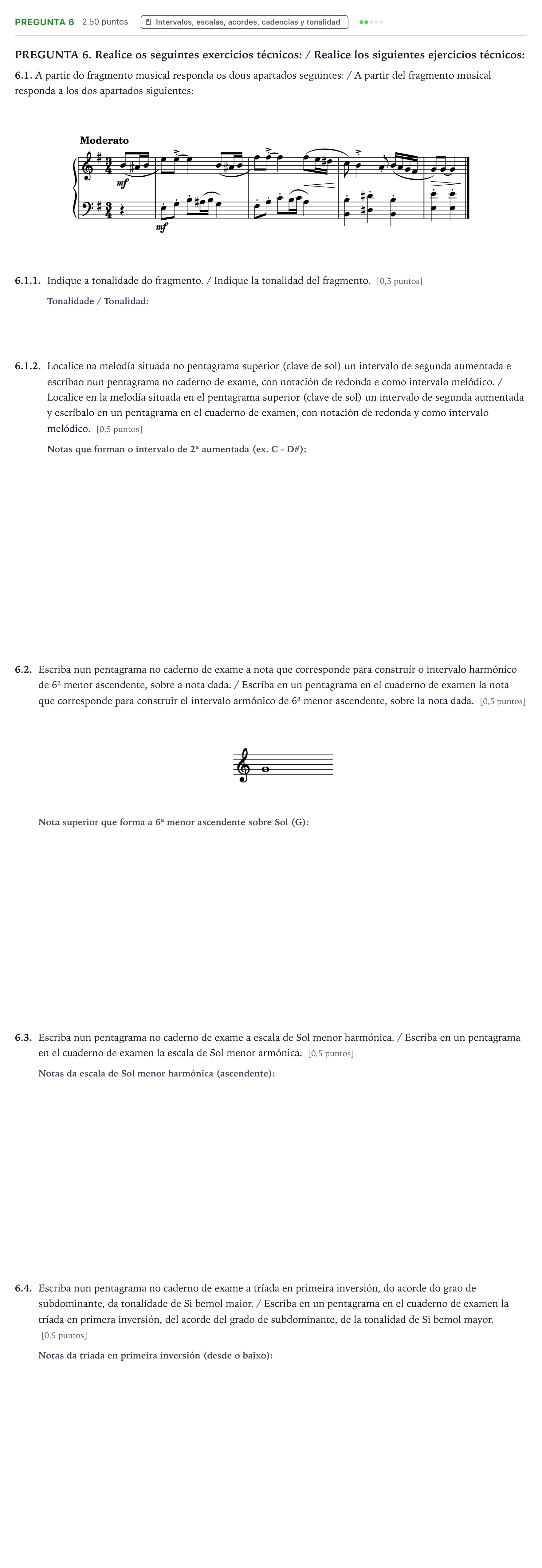 Enunciado: Pregunta 6 · Análisis Musical II PAU Galicia Ordinaria 2024