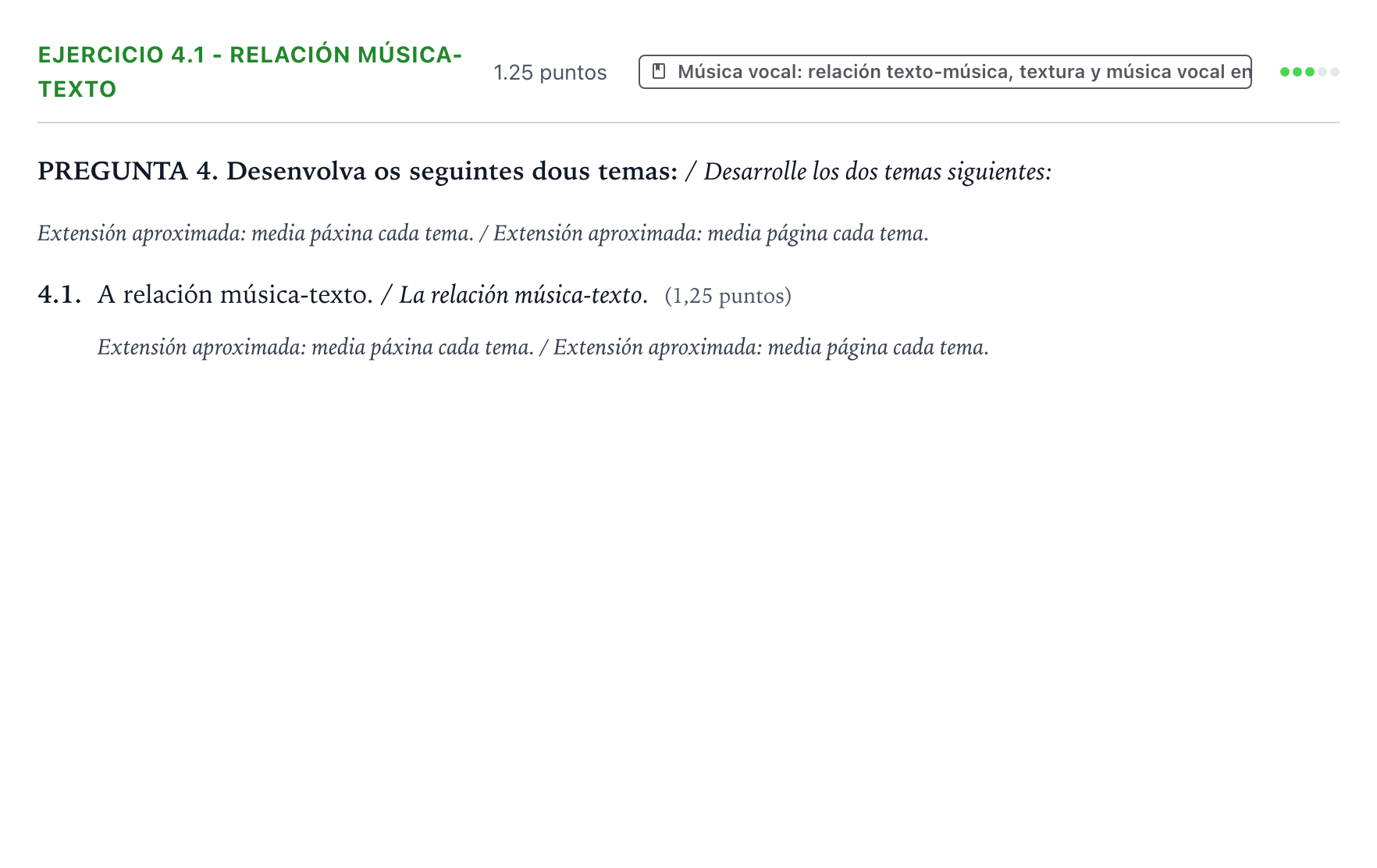 Enunciado: Ejercicio 4.1 - Relación música-texto · Coro y Técnica Vocal PAU Galicia Ordinaria 2024