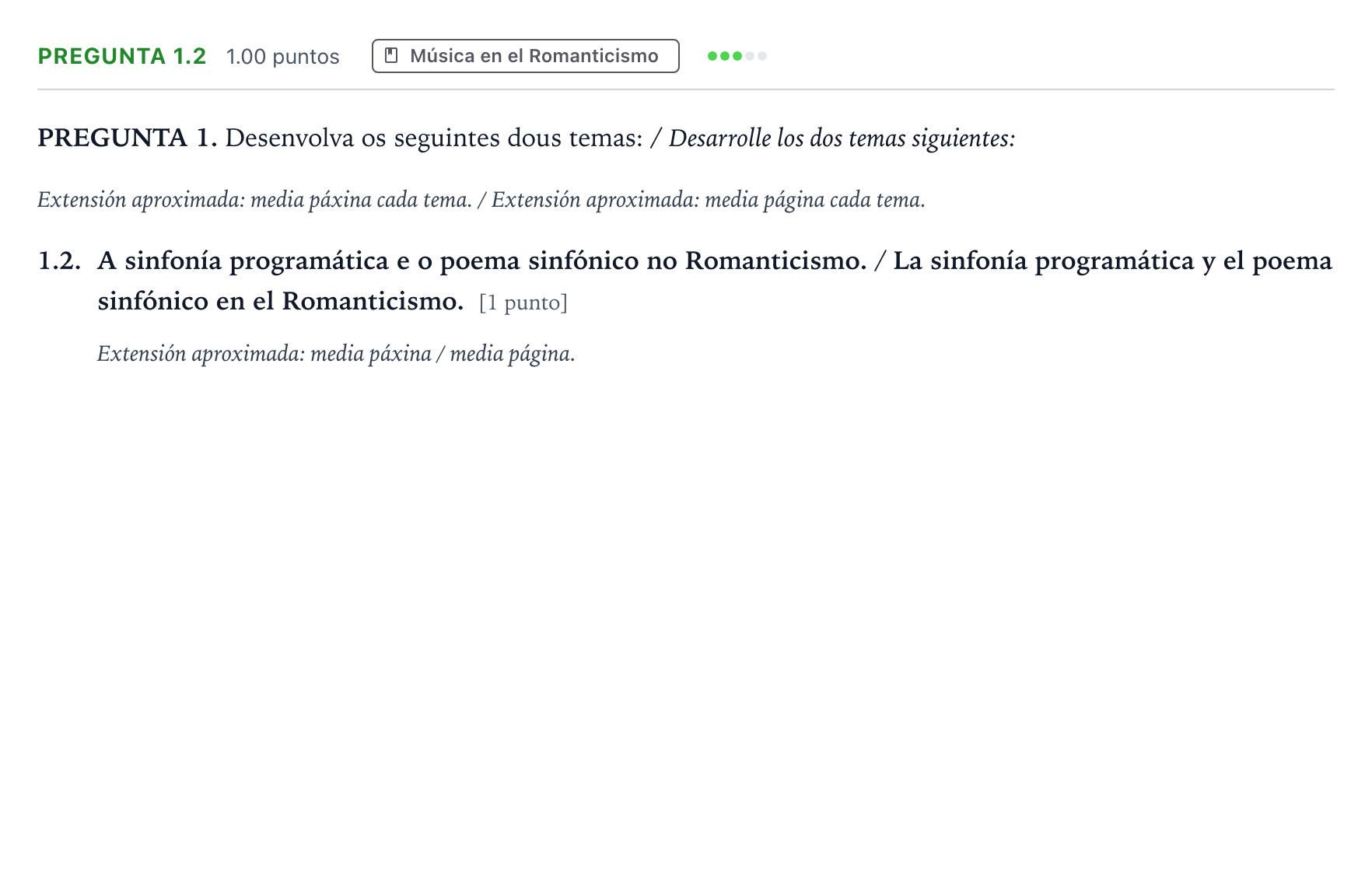 Enunciado: Pregunta 1.2 - Música en el Romanticismo · Historia de la Música y de la Danza PAU Galicia Ordinaria 2024