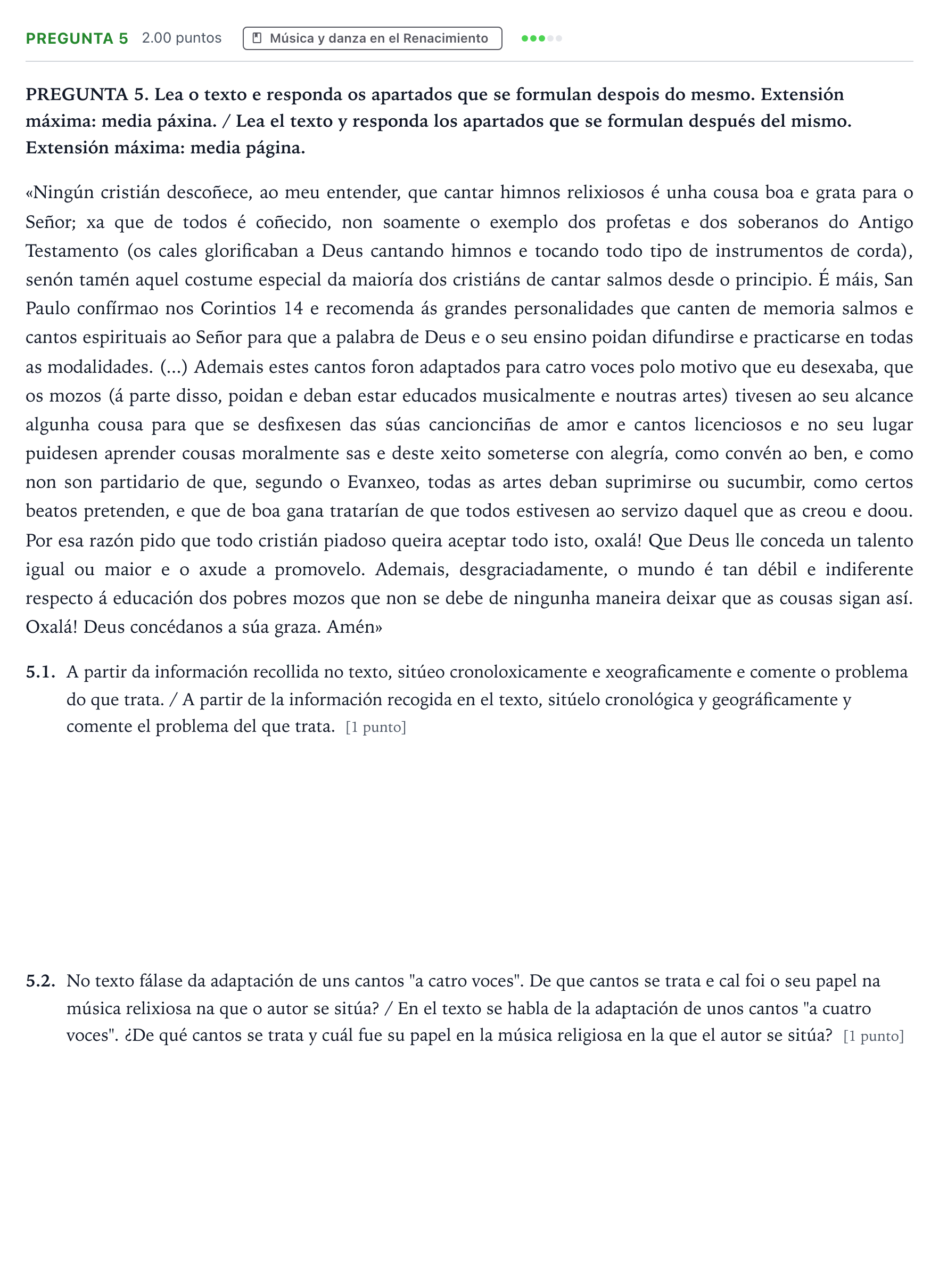 Enunciado: Pregunta 5 · Historia de la Música y de la Danza PAU Galicia Ordinaria 2024