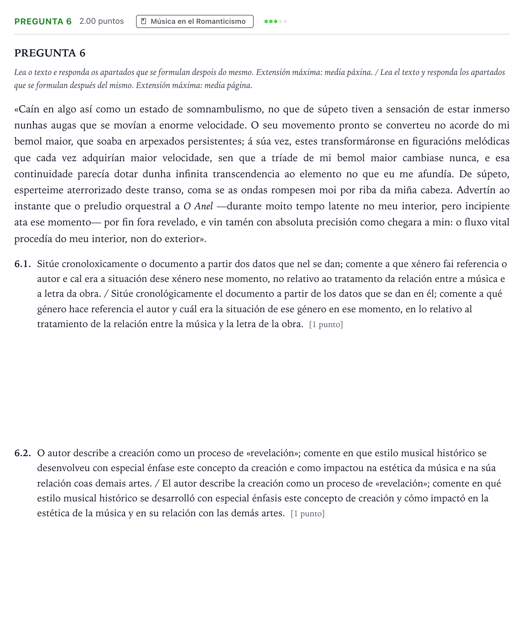 Enunciado: Pregunta 6 · Historia de la Música y de la Danza PAU Galicia Ordinaria 2024