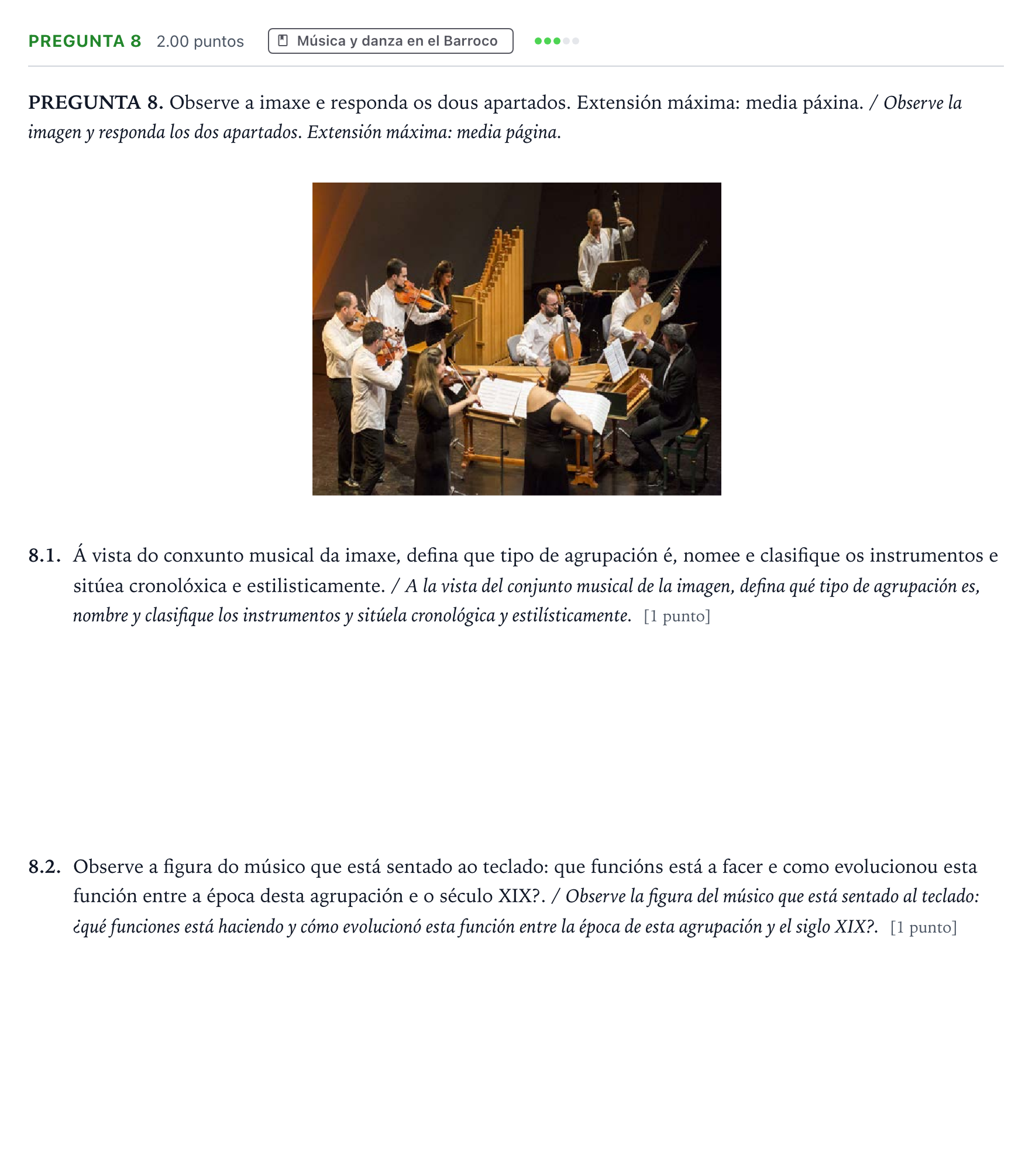 Enunciado: Pregunta 8 · Historia de la Música y de la Danza PAU Galicia Ordinaria 2024