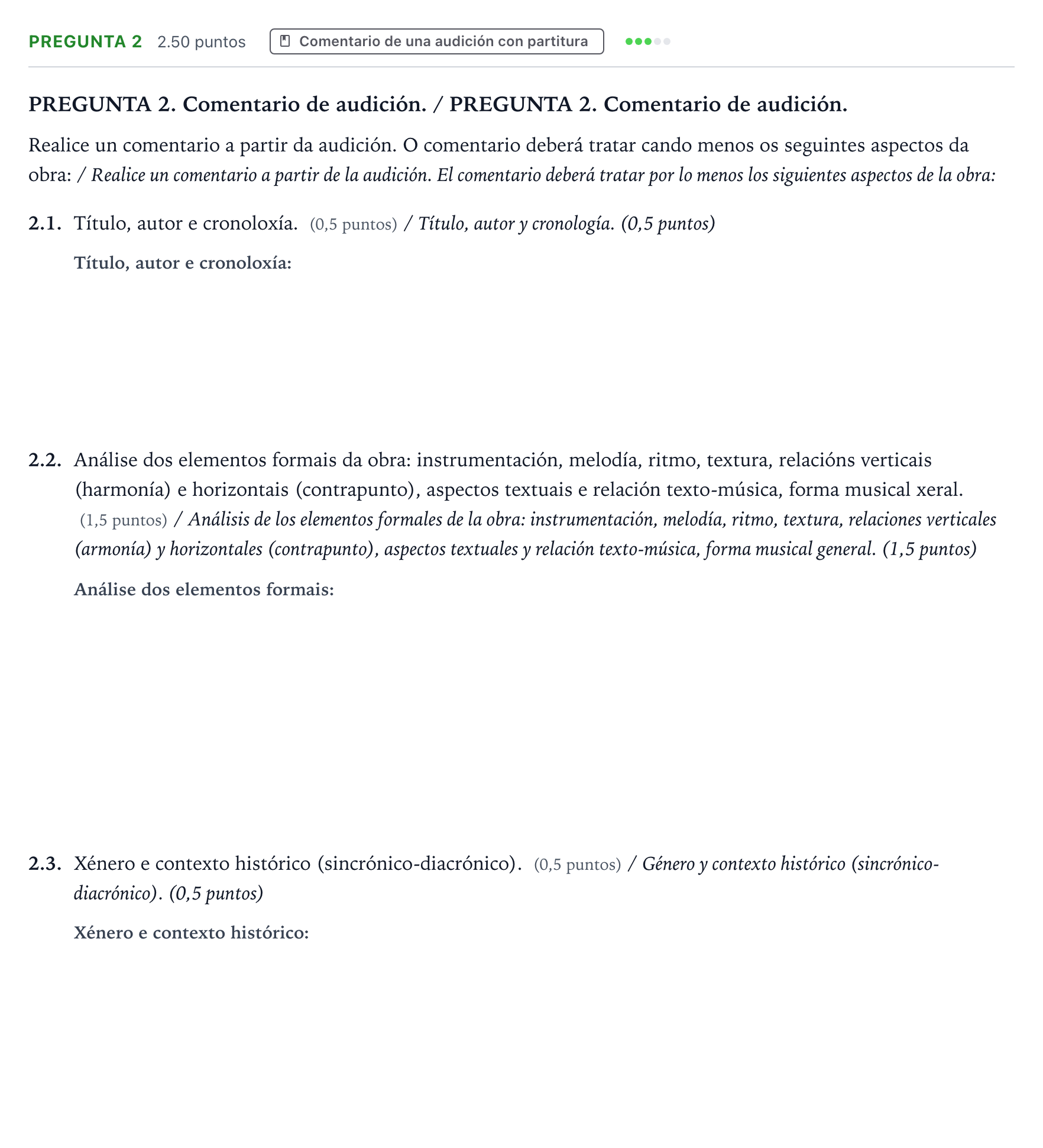 Enunciado: Pregunta 2 · Análisis Musical II PAU Galicia Extraordinaria 2024
