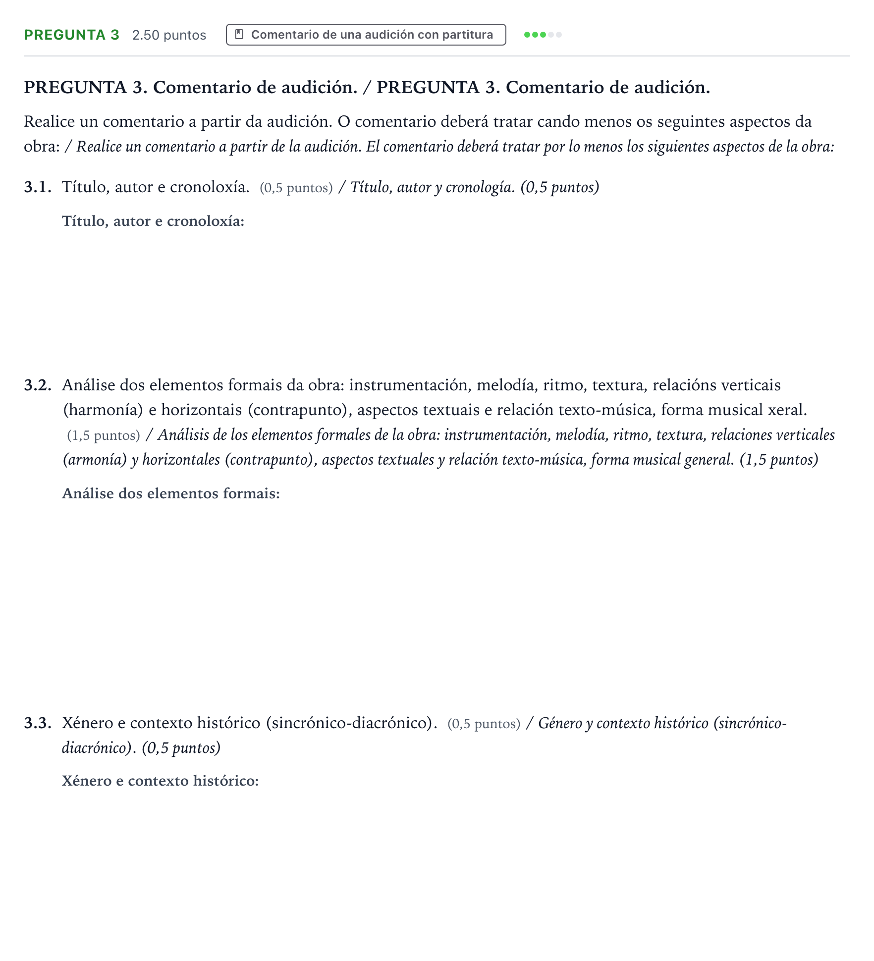 Enunciado: Pregunta 3 · Análisis Musical II PAU Galicia Extraordinaria 2024