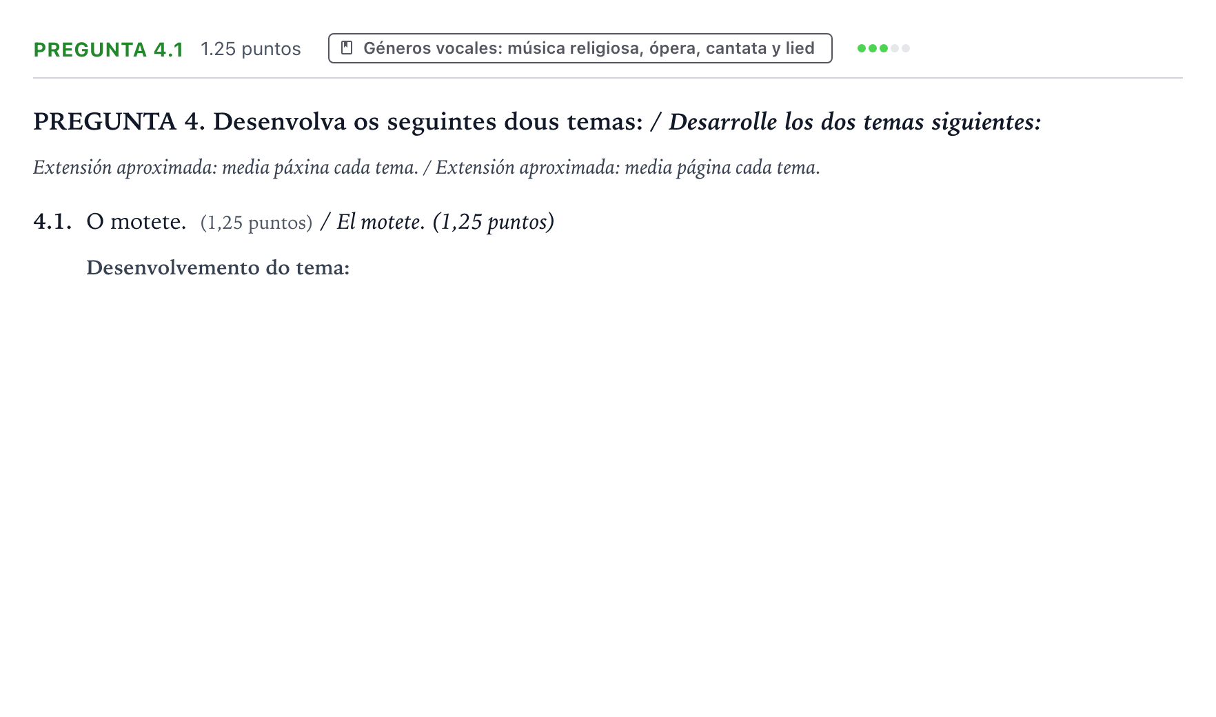Enunciado: Pregunta 4.1 · Análisis Musical II PAU Galicia Extraordinaria 2024