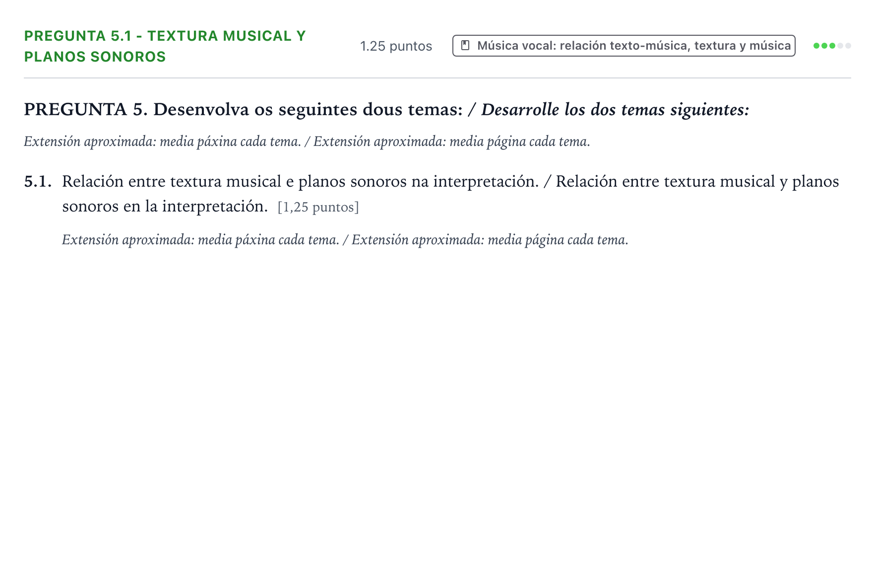 Enunciado: Pregunta 5.1 - Textura musical y planos sonoros · Coro y Técnica Vocal PAU Galicia Extraordinaria 2024