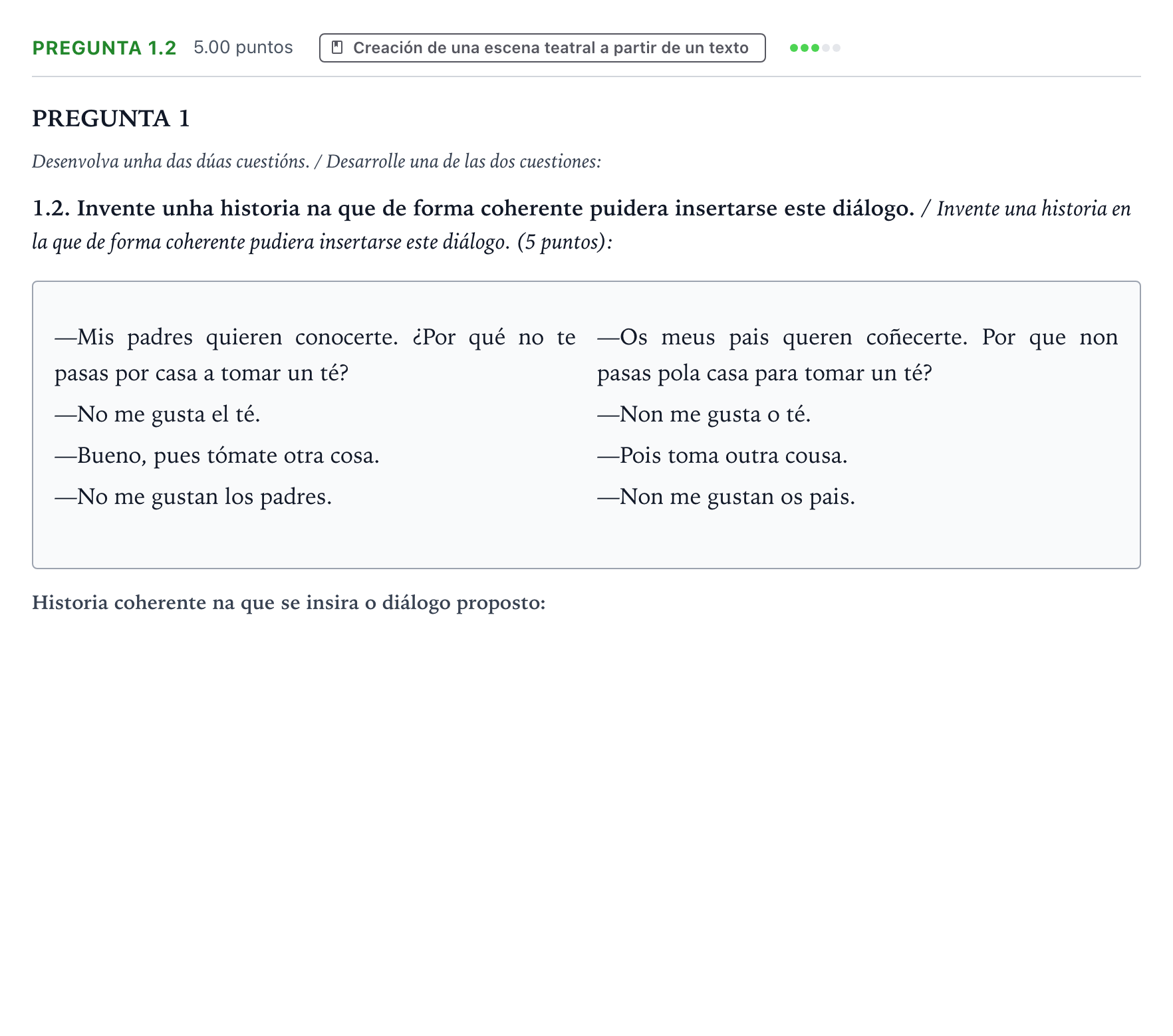 Enunciado: Pregunta 1.2 · Literatura Dramática PAU Galicia Ordinaria 2024