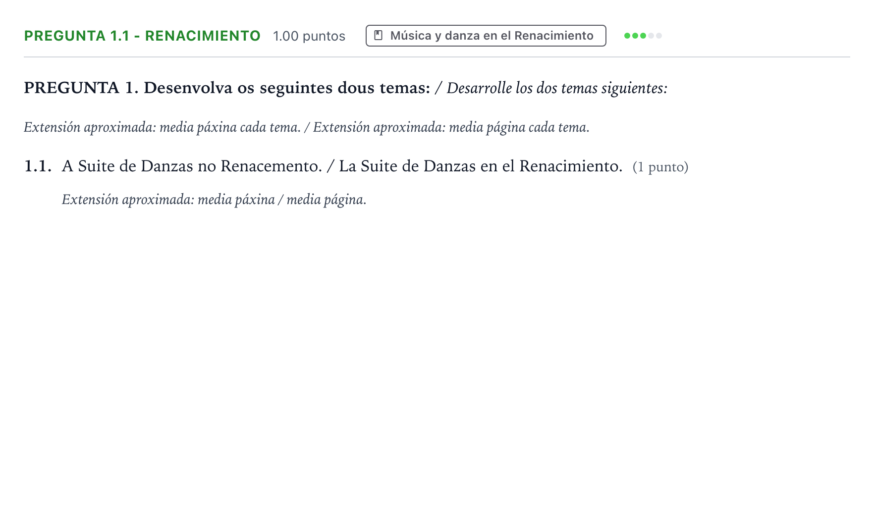 Enunciado: Pregunta 1.1 - Renacimiento · Historia de la Música y de la Danza PAU Galicia Extraordinaria 2024