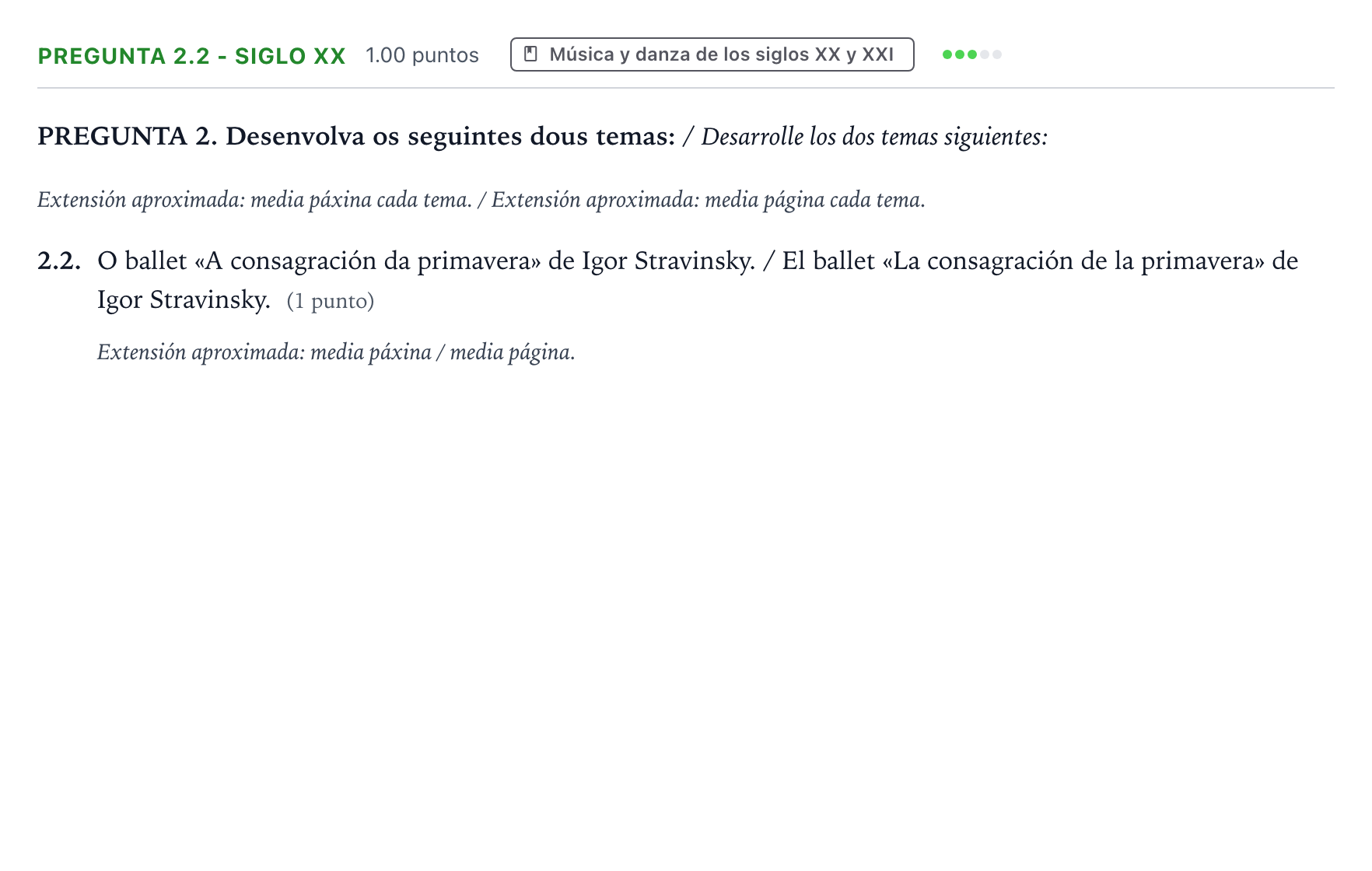 Enunciado: Pregunta 2.2 - Siglo XX · Historia de la Música y de la Danza PAU Galicia Extraordinaria 2024