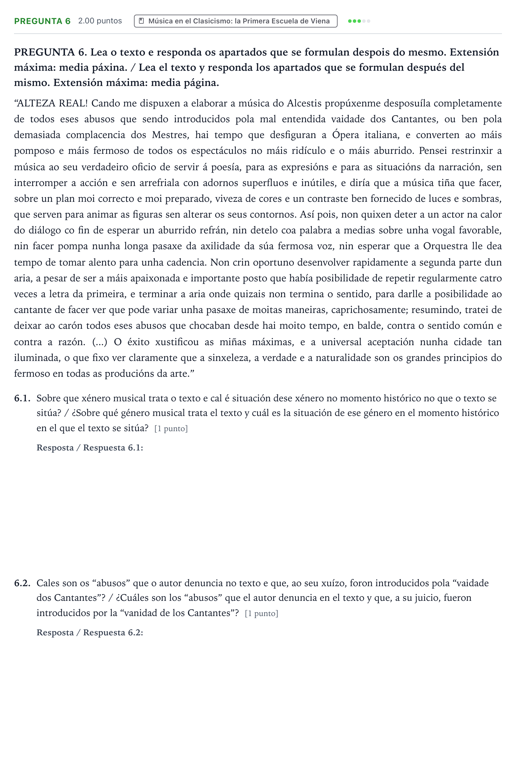 Enunciado: Pregunta 6 · Historia de la Música y de la Danza PAU Galicia Extraordinaria 2024