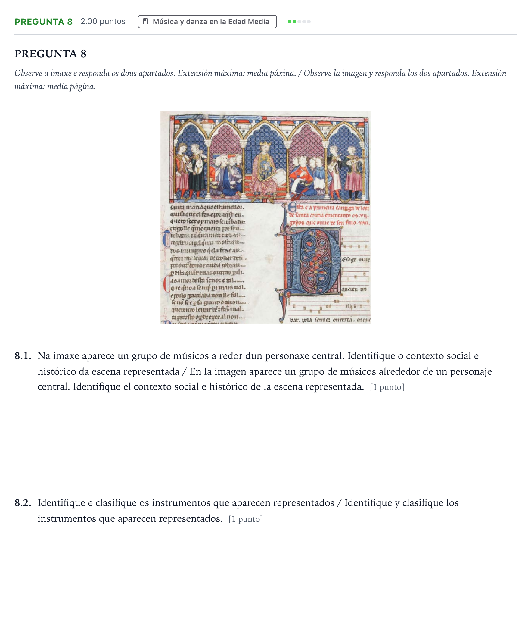 Enunciado: Pregunta 8 · Historia de la Música y de la Danza PAU Galicia Extraordinaria 2024