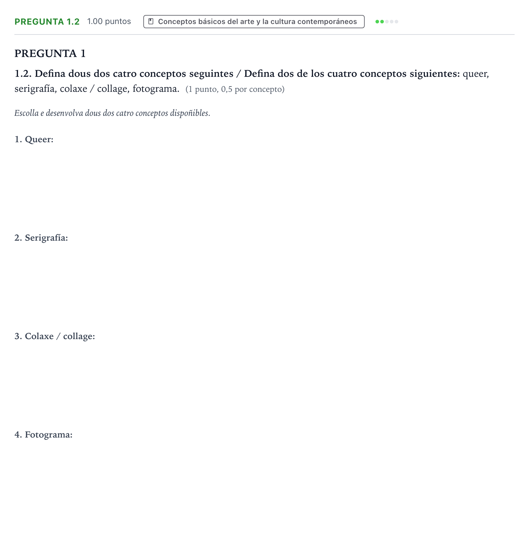 Enunciado: Pregunta 1.2 - Conceptos · Movimientos Culturales y Artísticos PAU Galicia Ordinaria 2024