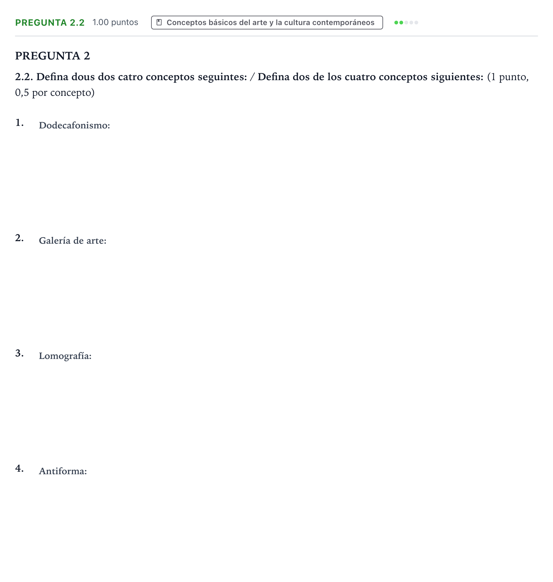 Enunciado: Pregunta 2.2 - Conceptos · Movimientos Culturales y Artísticos PAU Galicia Ordinaria 2024
