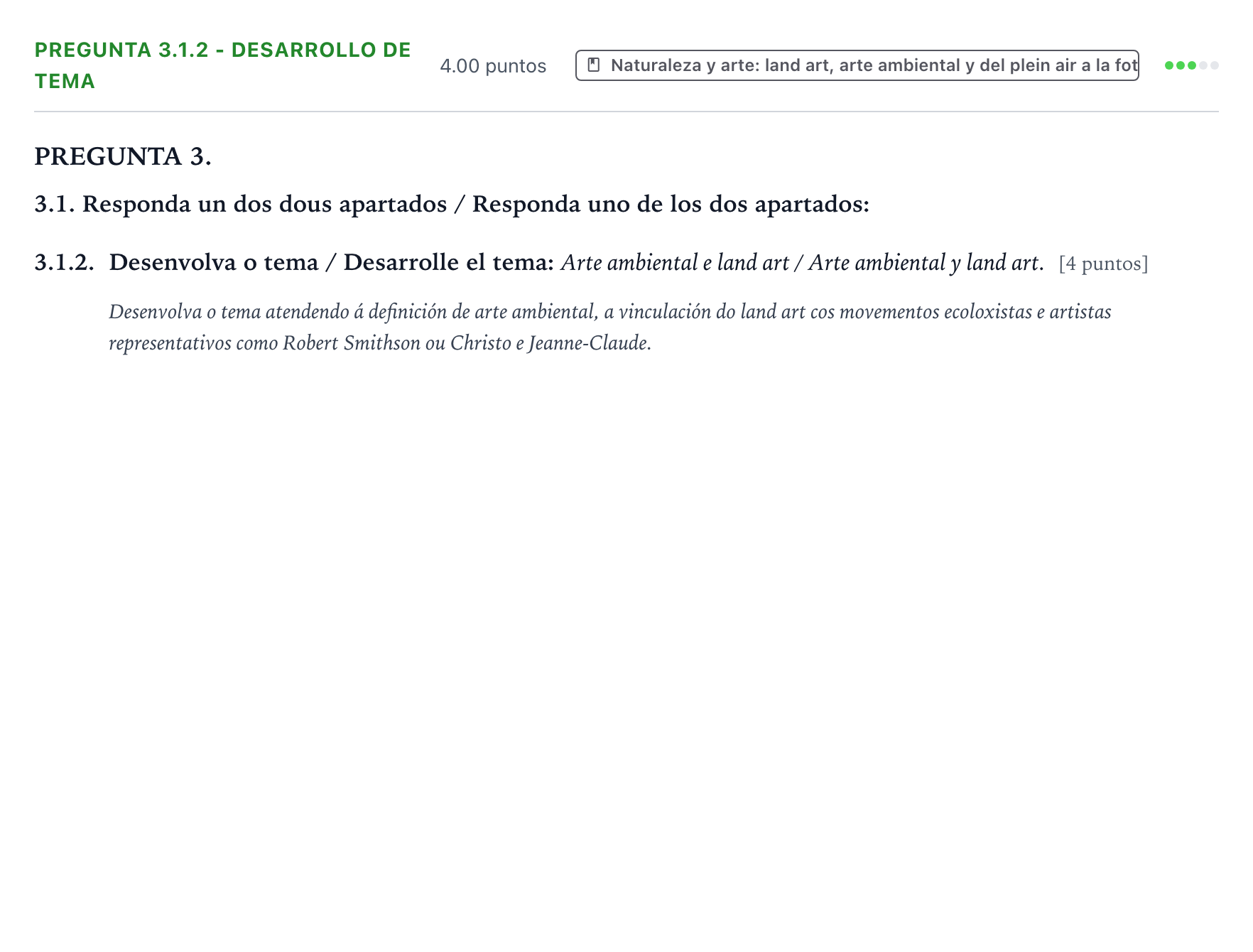 Enunciado: Pregunta 3.1.2 - Desarrollo de tema · Movimientos Culturales y Artísticos PAU Galicia Extraordinaria 2024