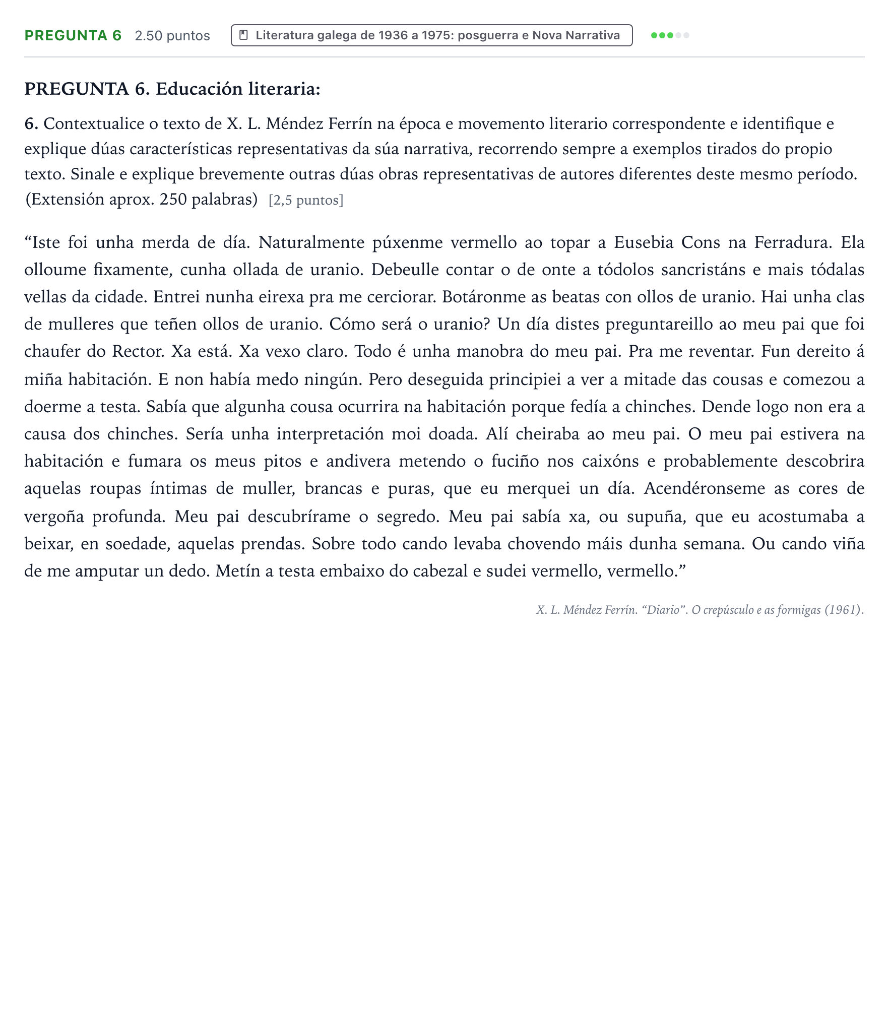 Enunciado: Pregunta 6 · Lingua Galega e Literatura II PAU Galicia Ordinaria 2023