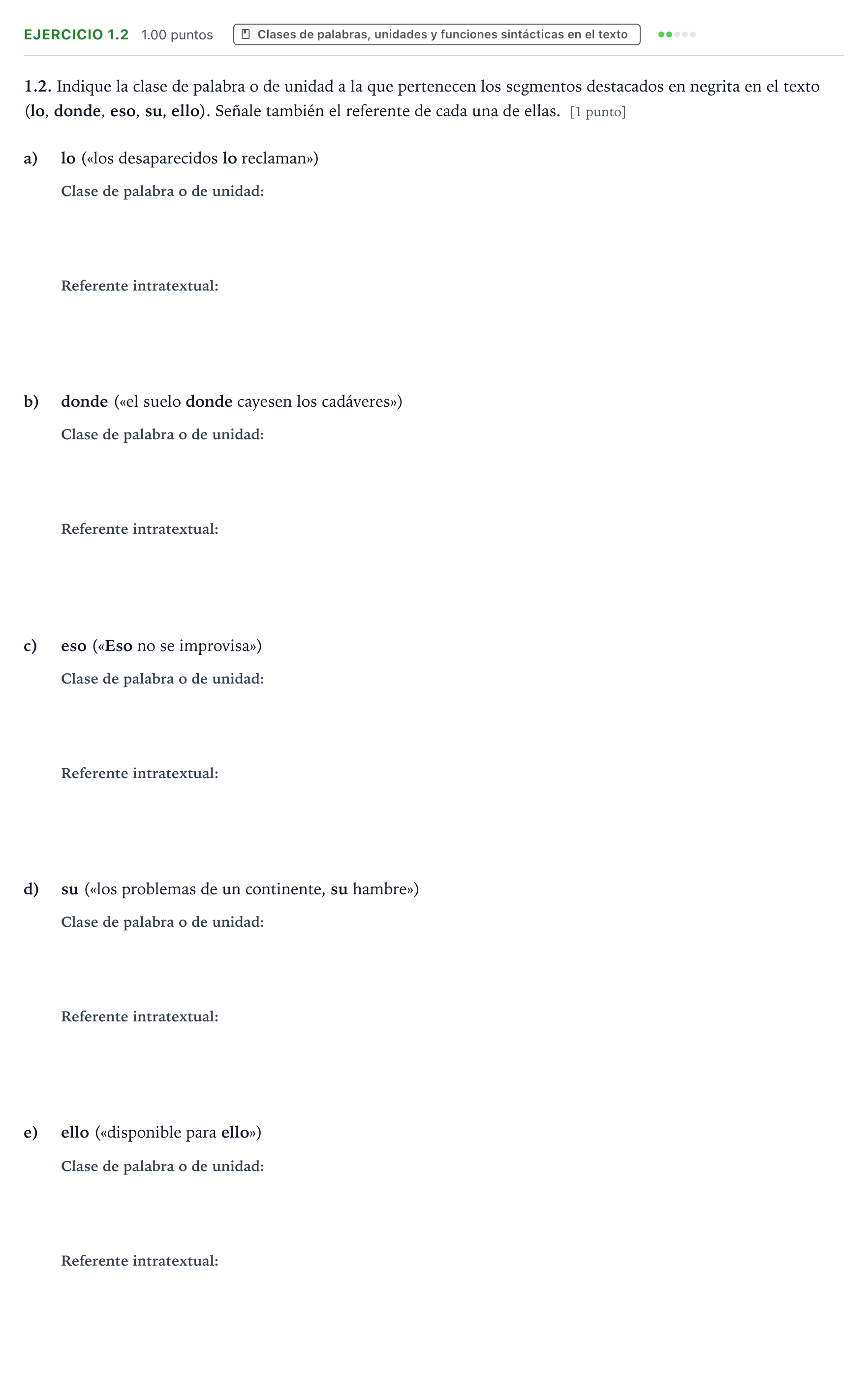 Enunciado: Ejercicio 1.2 · Lengua Castellana y Literatura II PAU Galicia Ordinaria 2023