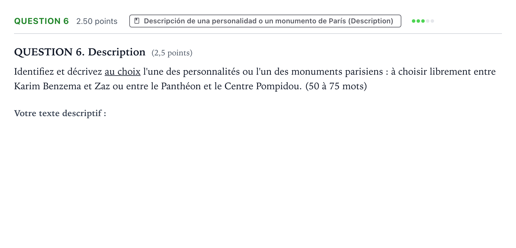 Enunciado: Question 6 · Francés PAU Galicia Ordinaria 2023