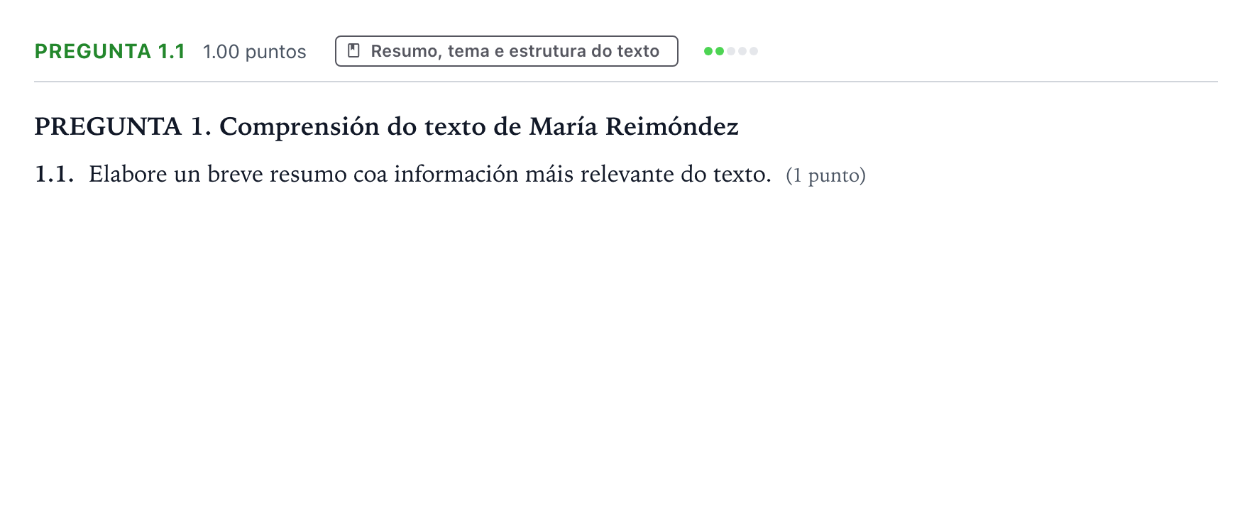 Enunciado: Pregunta 1.1 - Resumo · Lingua Galega e Literatura II PAU Galicia Extraordinaria 2023