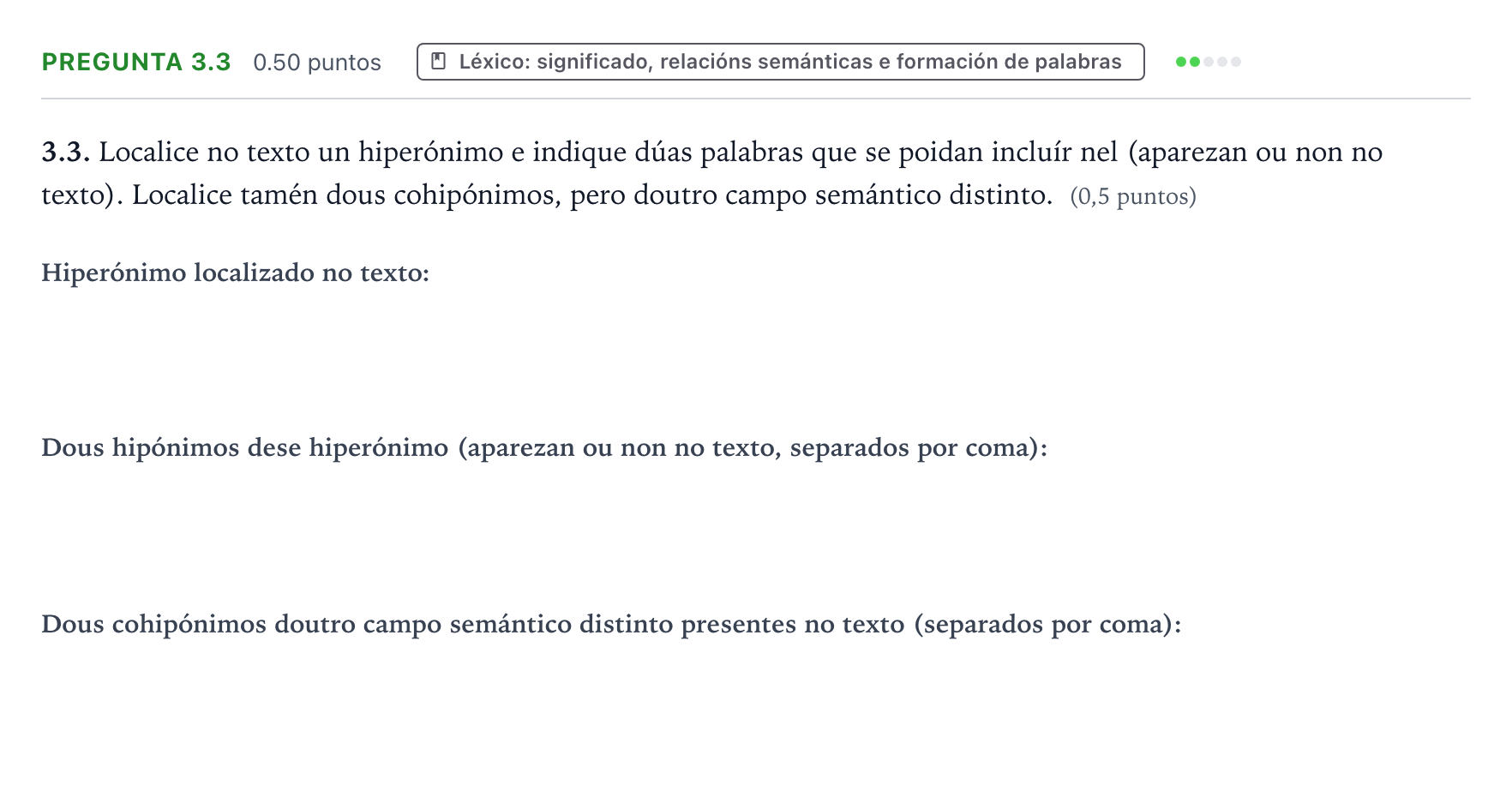 Enunciado: Pregunta 3.3 - Léxico · Lingua Galega e Literatura II PAU Galicia Extraordinaria 2023