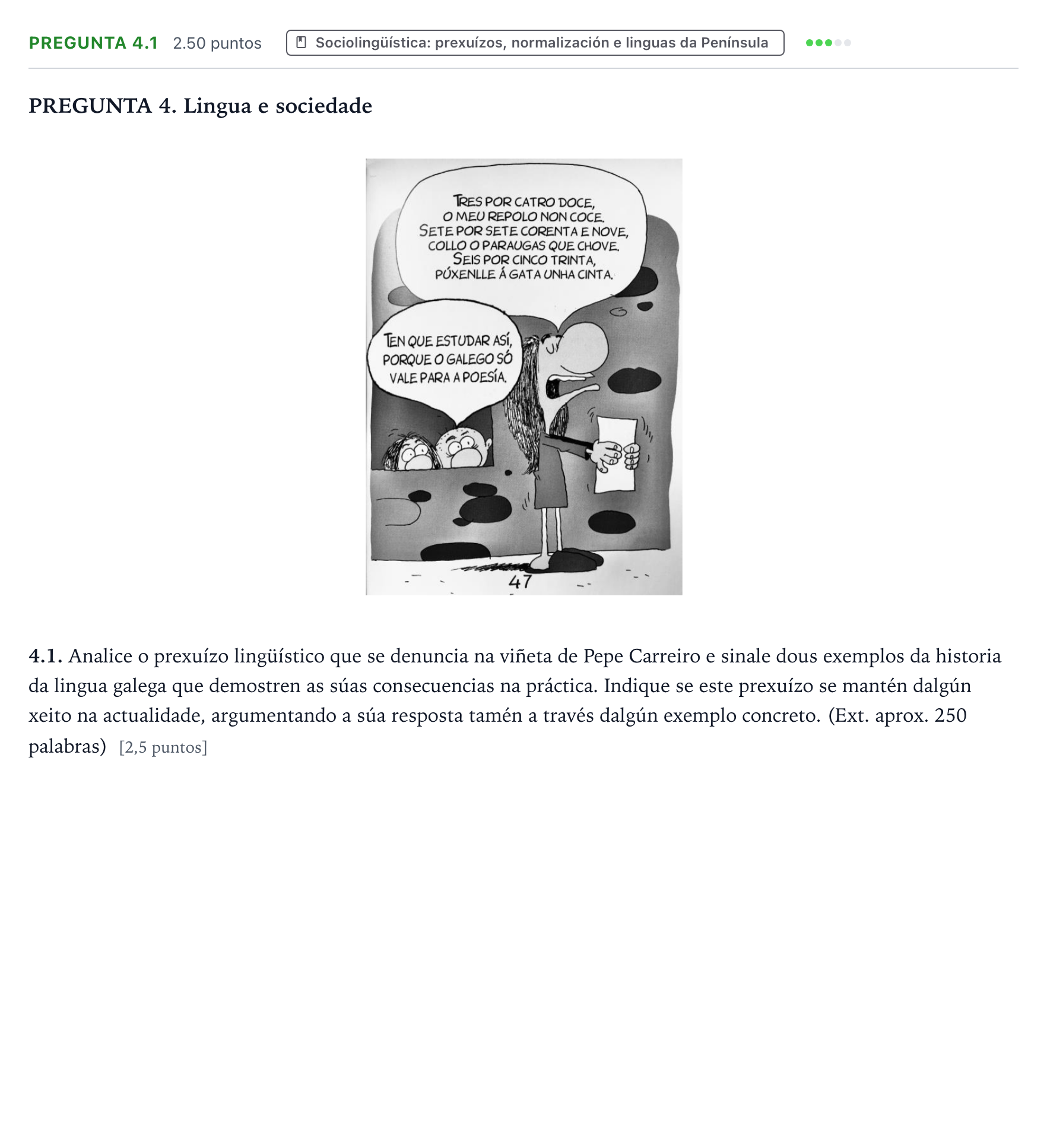 Enunciado: Pregunta 4.1 · Lingua Galega e Literatura II PAU Galicia Extraordinaria 2023