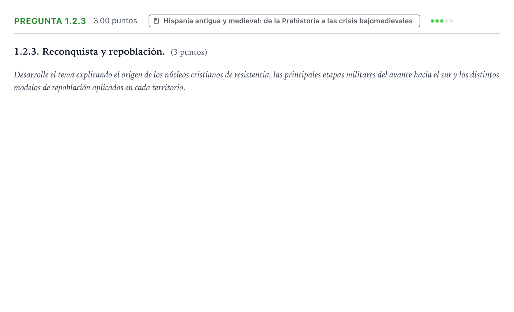 Enunciado: Pregunta 1.2.3 · Historia de España PAU Galicia Extraordinaria 2023