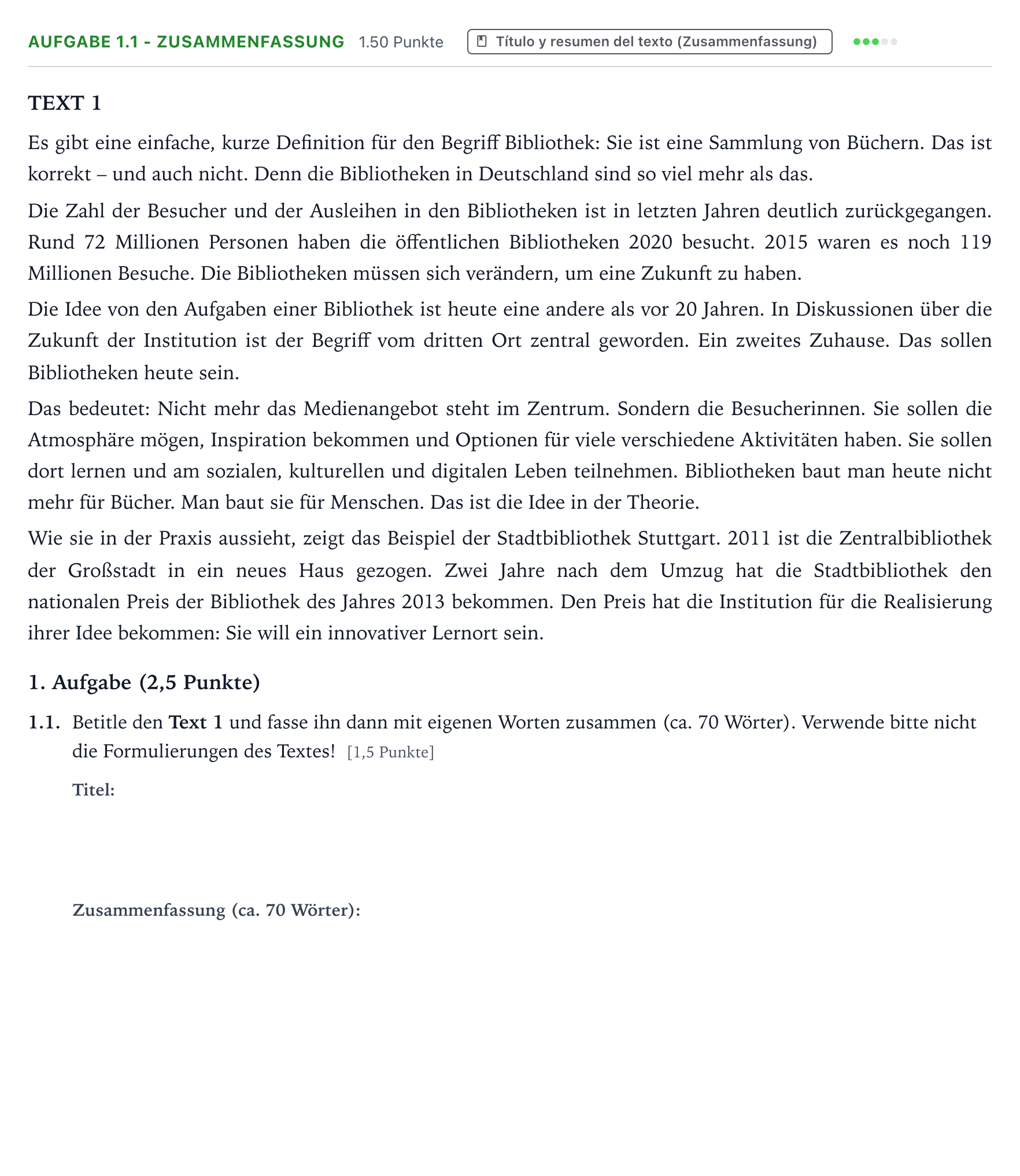 Enunciado: Ejercicio 1.1 - Zusammenfassung · Alemán PAU Galicia Extraordinaria 2023