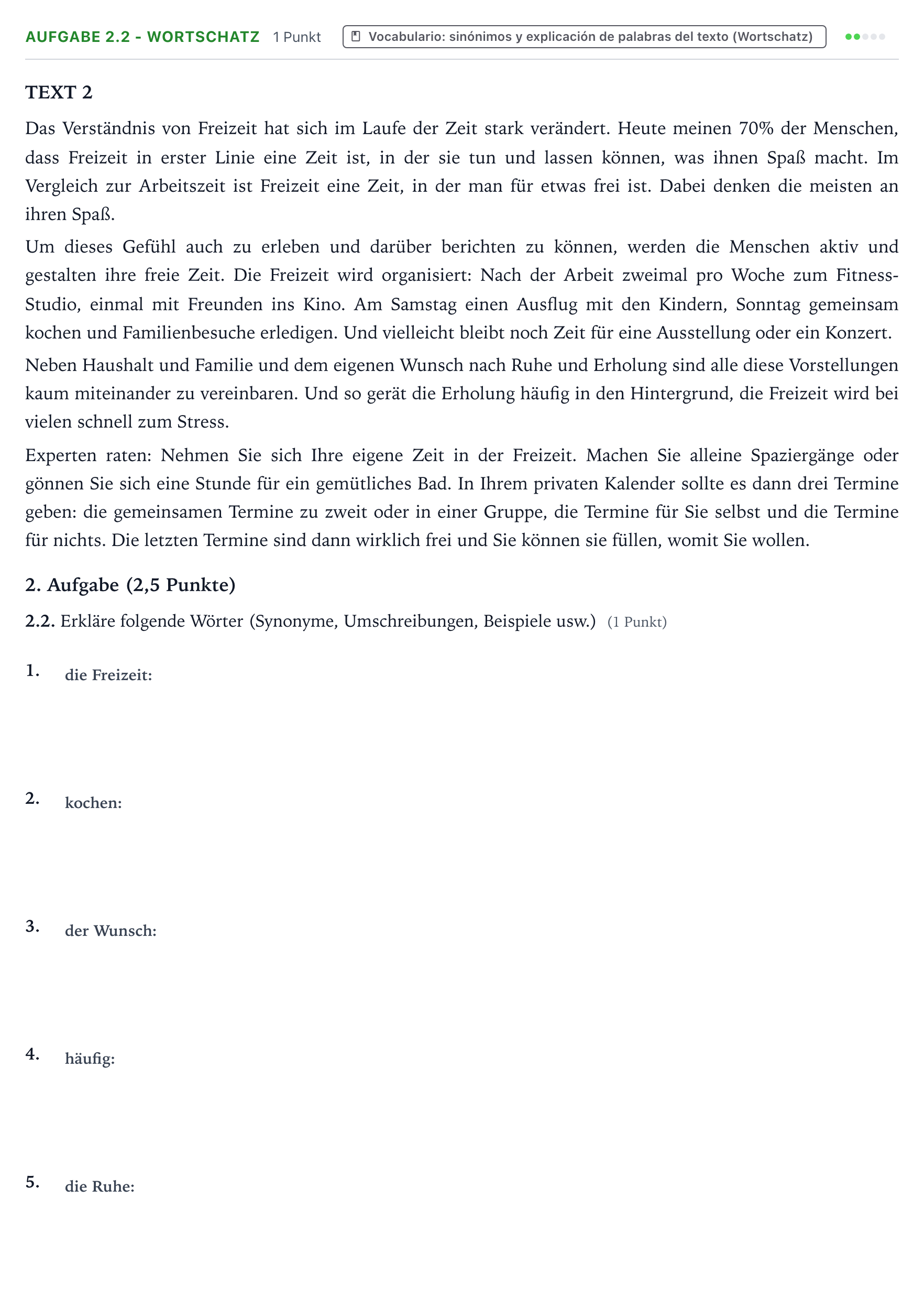 Enunciado: Ejercicio 2.2 - Wortschatz · Alemán PAU Galicia Extraordinaria 2023