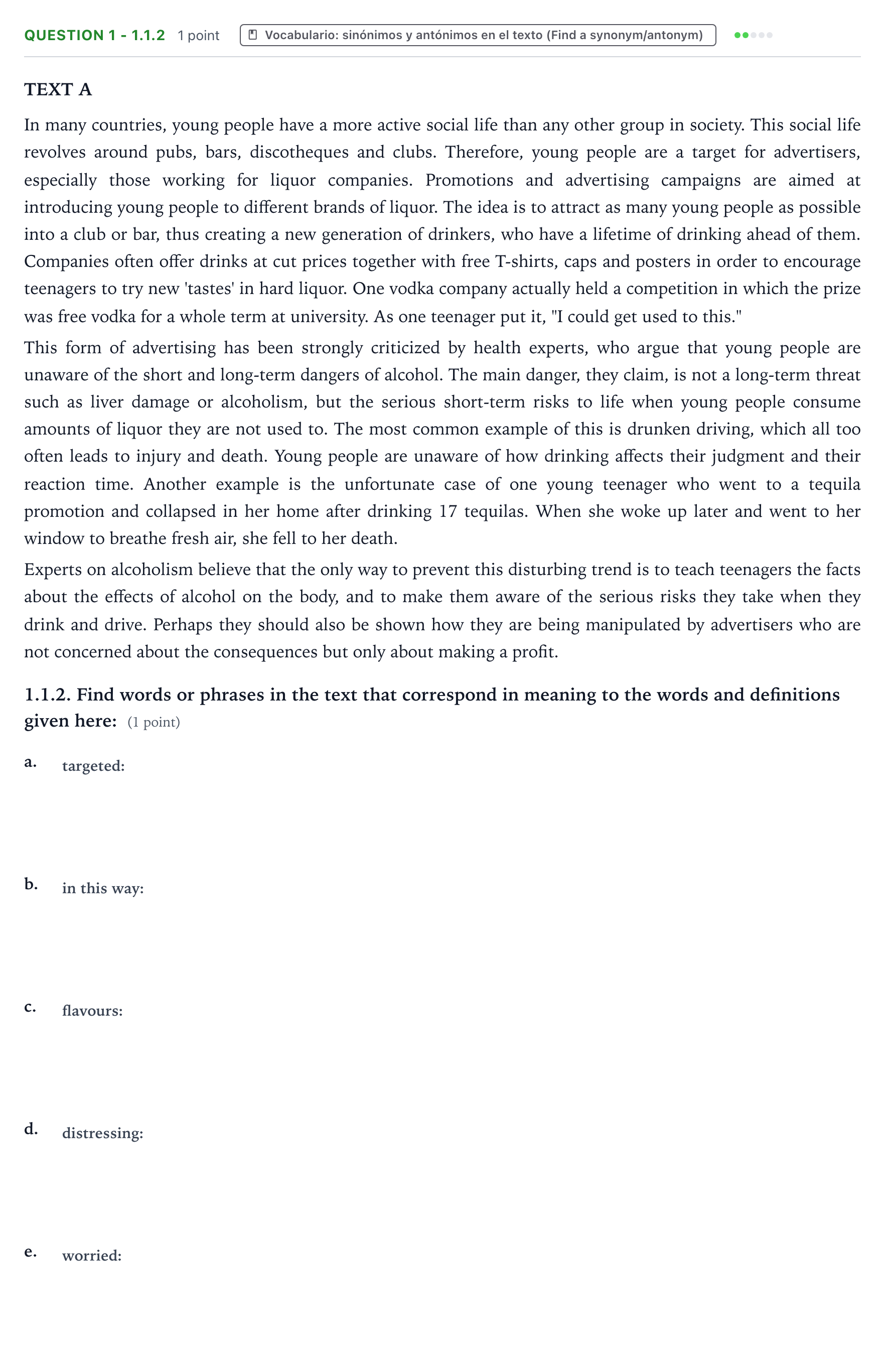 Enunciado: Question 1 - 1.1.2 · Inglés PAU Galicia Extraordinaria 2023