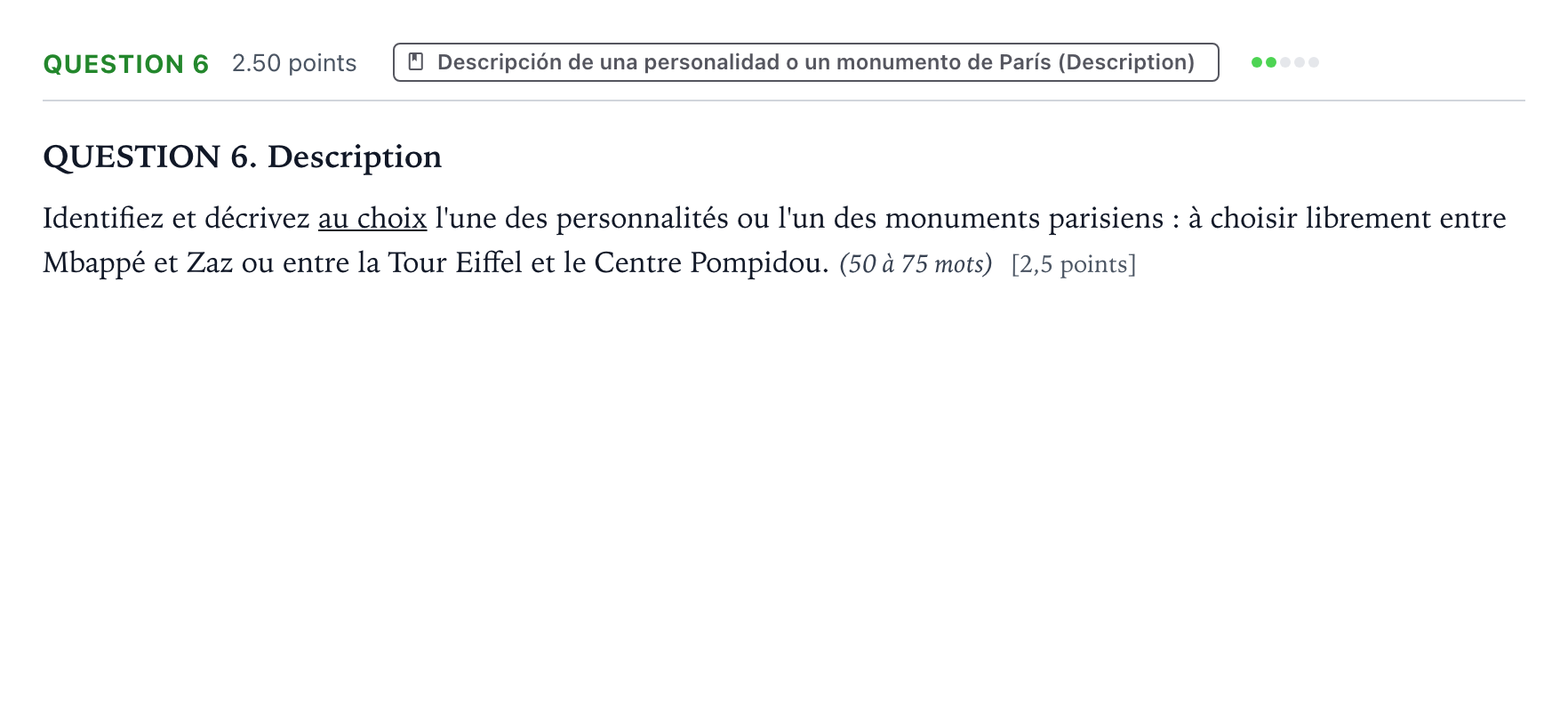 Enunciado: Question 6 · Francés PAU Galicia Extraordinaria 2023