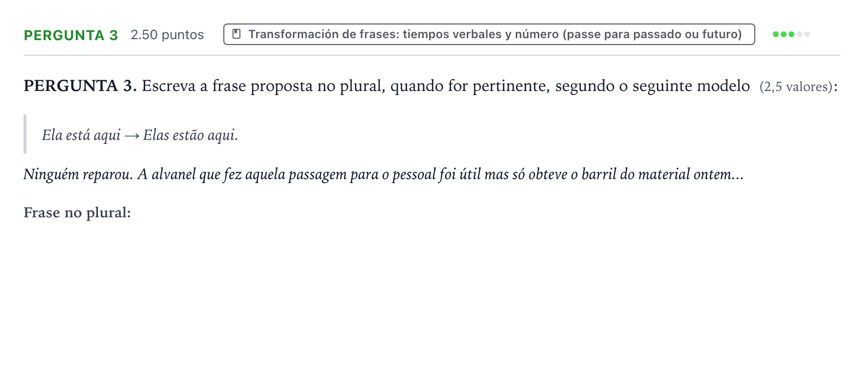 Enunciado: Ejercicio Pergunta 3 · Portugués PAU Galicia Ordinaria 2023