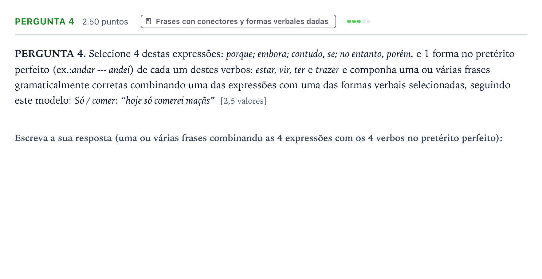 Enunciado: Ejercicio Pergunta 4 · Portugués PAU Galicia Ordinaria 2023