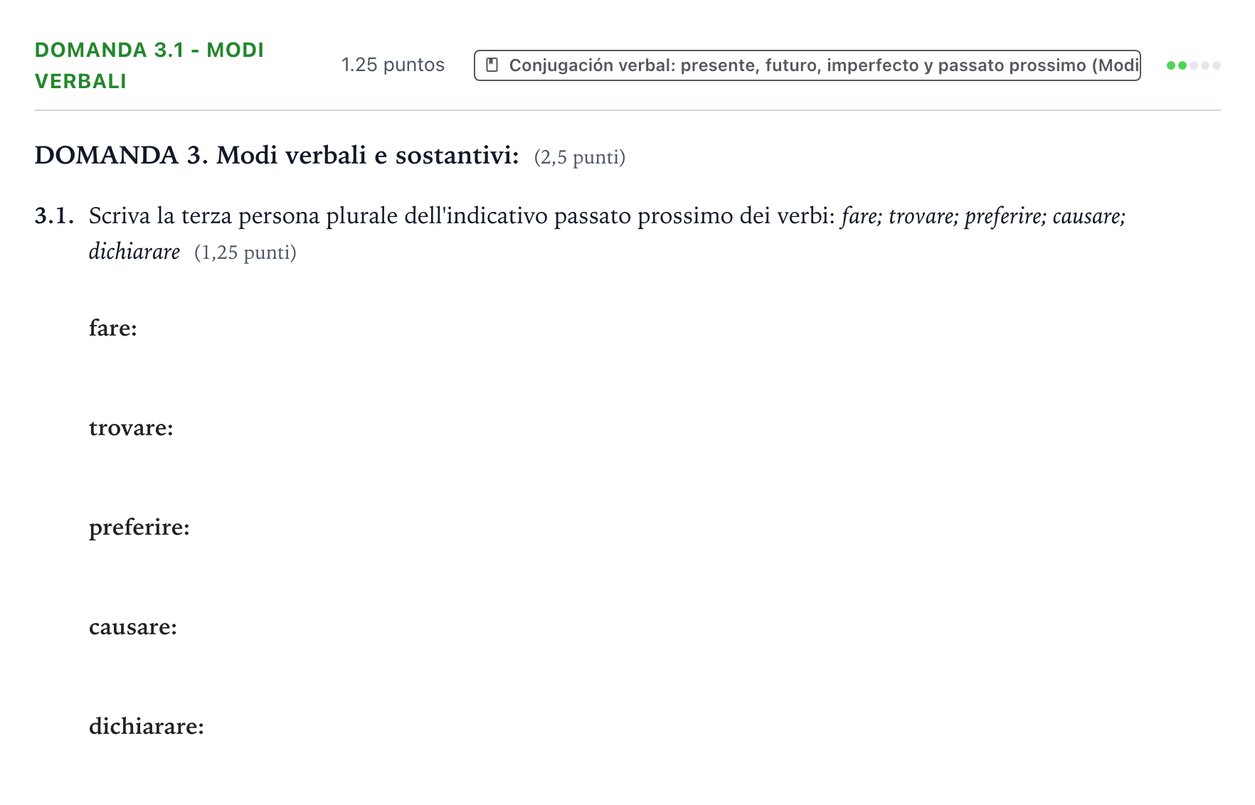 Enunciado: Ejercicio Domanda 3.1 - Modi verbali · Italiano PAU Galicia Ordinaria 2023