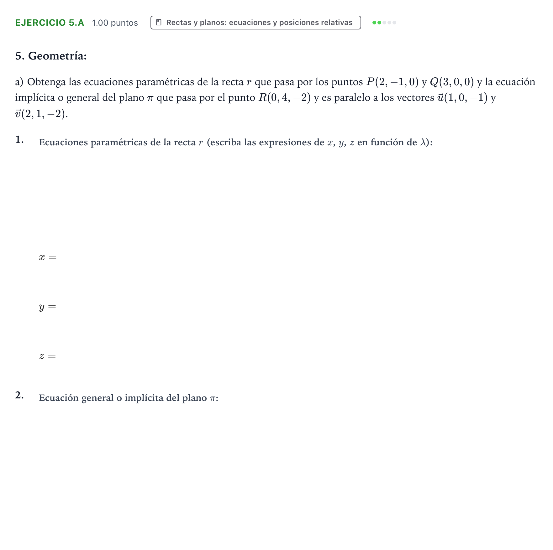 Enunciado: Ejercicio 5.a · Matemáticas II PAU Galicia Ordinaria 2023