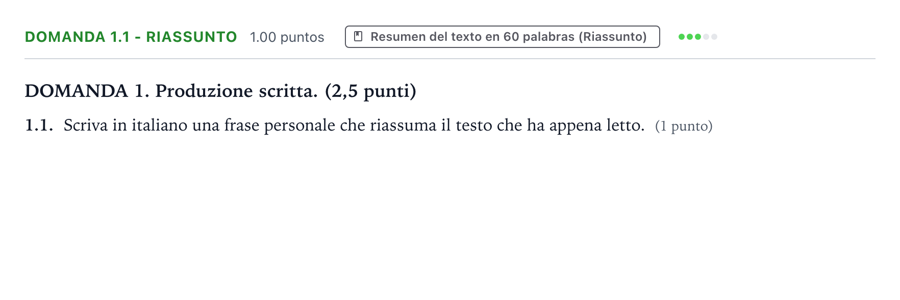 Enunciado: Ejercicio Domanda 1.1 - Riassunto · Italiano PAU Galicia Extraordinaria 2023
