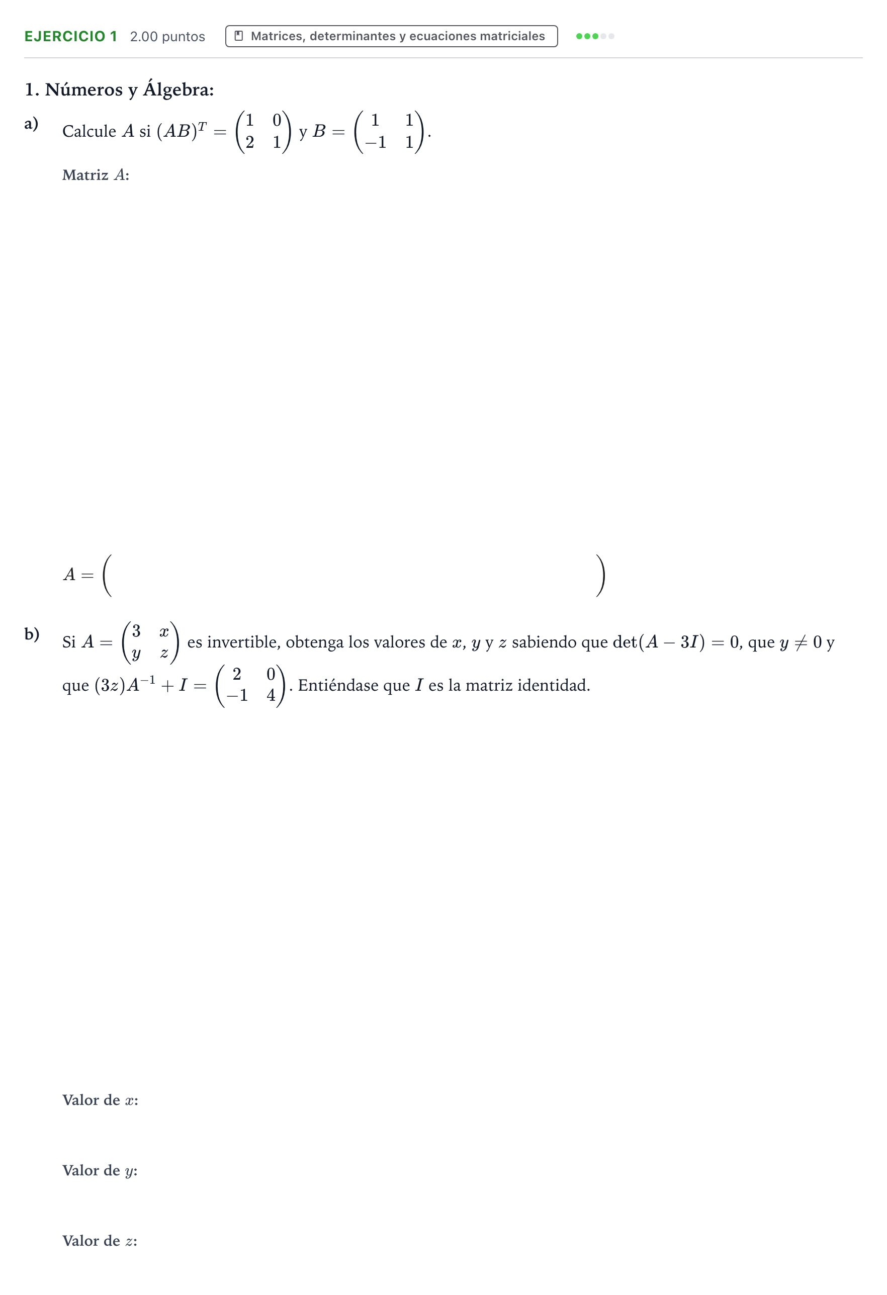 Enunciado: Problema 1 · Matemáticas II PAU Galicia Extraordinaria 2023