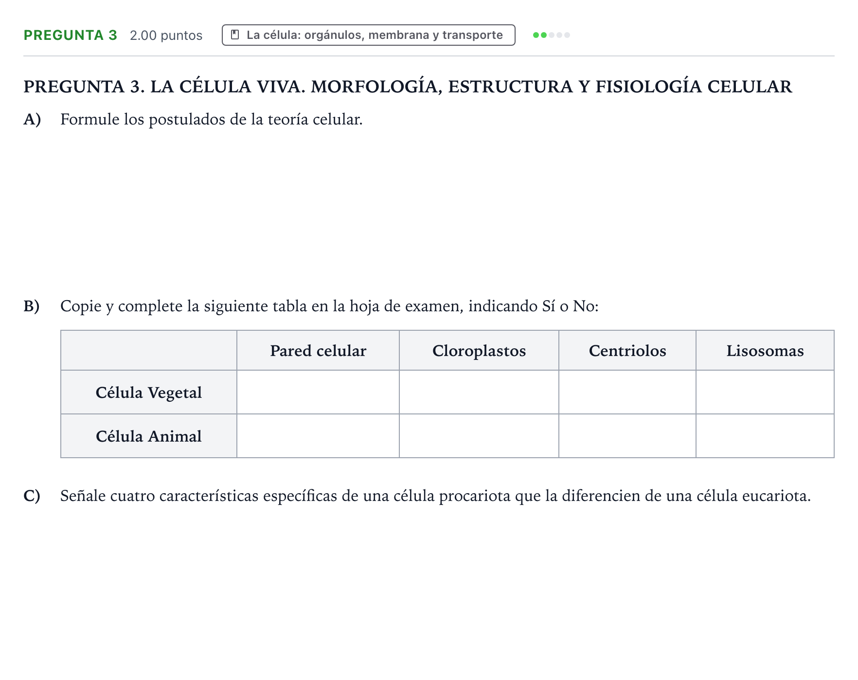 Enunciado: Pregunta 3 · Biología PAU Galicia Ordinaria 2023