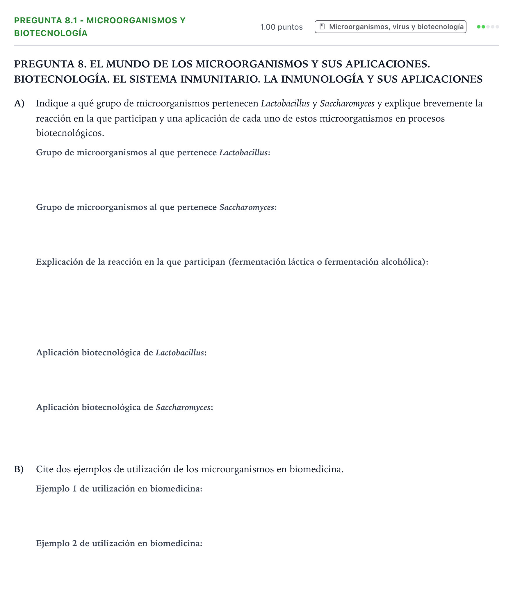 Enunciado: Pregunta 8.1 - Microorganismos y biotecnología · Biología PAU Galicia Ordinaria 2023