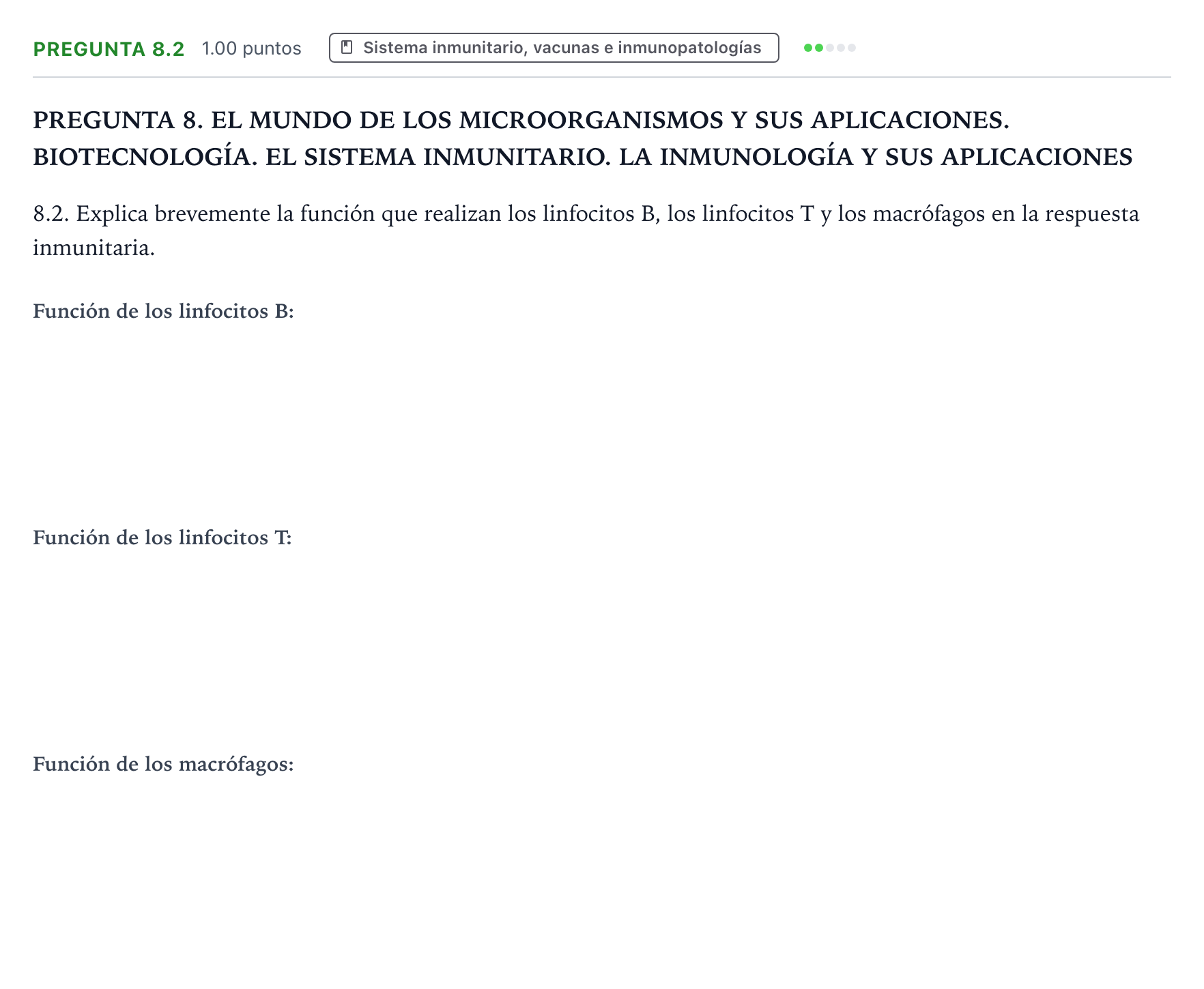Enunciado: Pregunta 8.2 - Sistema inmunitario · Biología PAU Galicia Ordinaria 2023