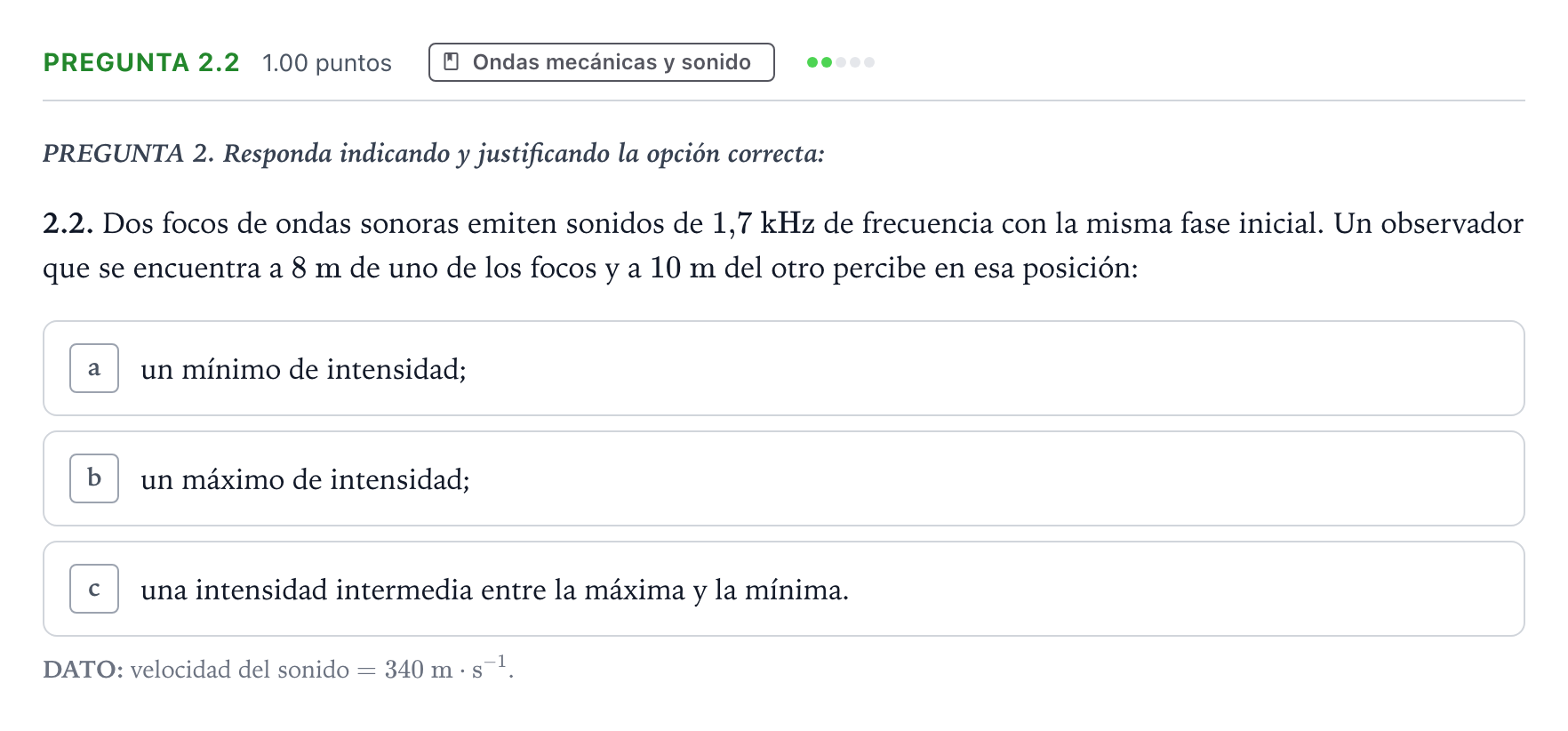 Enunciado: Pregunta 2.2 - Ondas mecánicas y sonido · Física PAU Galicia Ordinaria 2023
