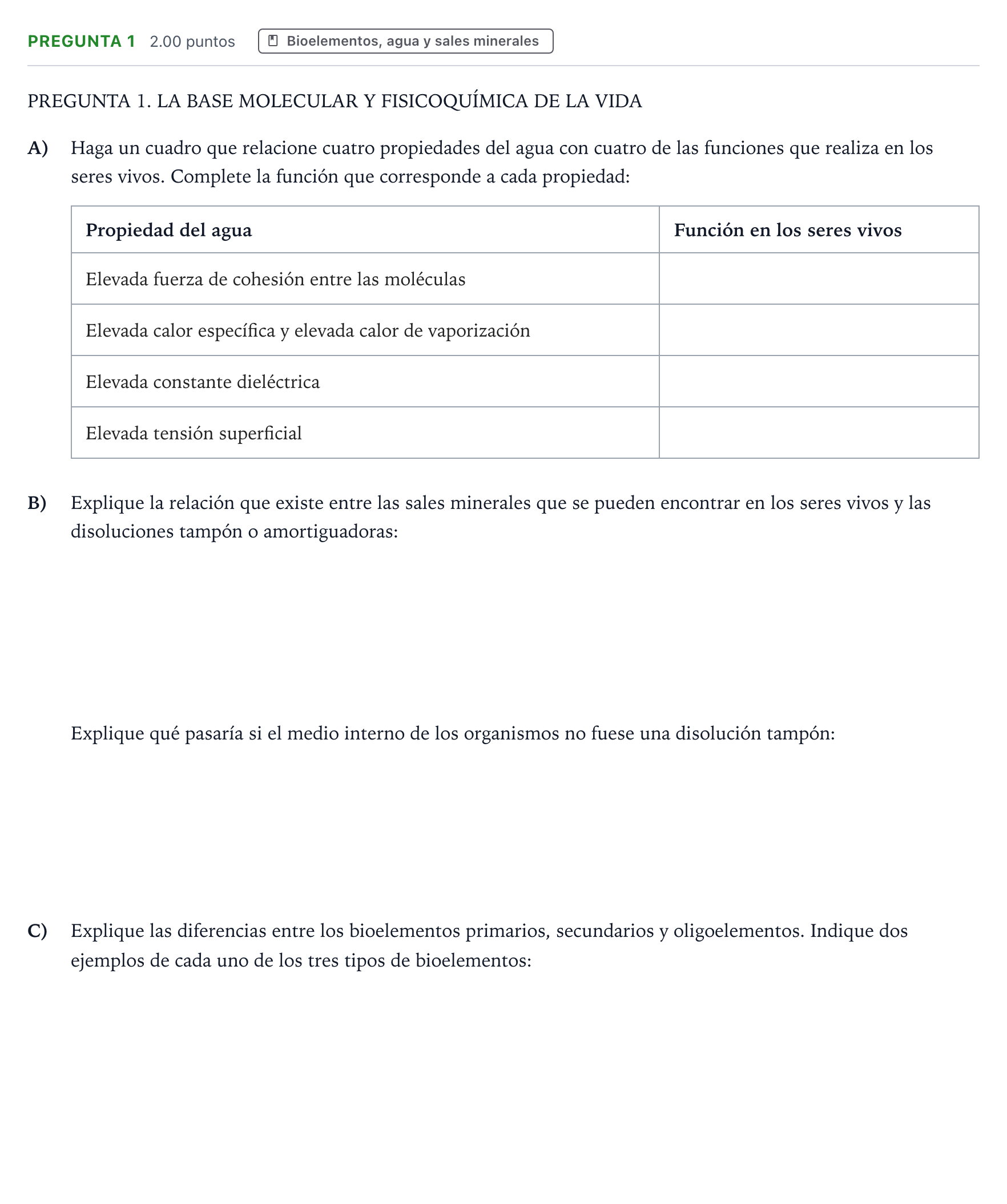 Enunciado: Pregunta 1 · Biología PAU Galicia Extraordinaria 2023