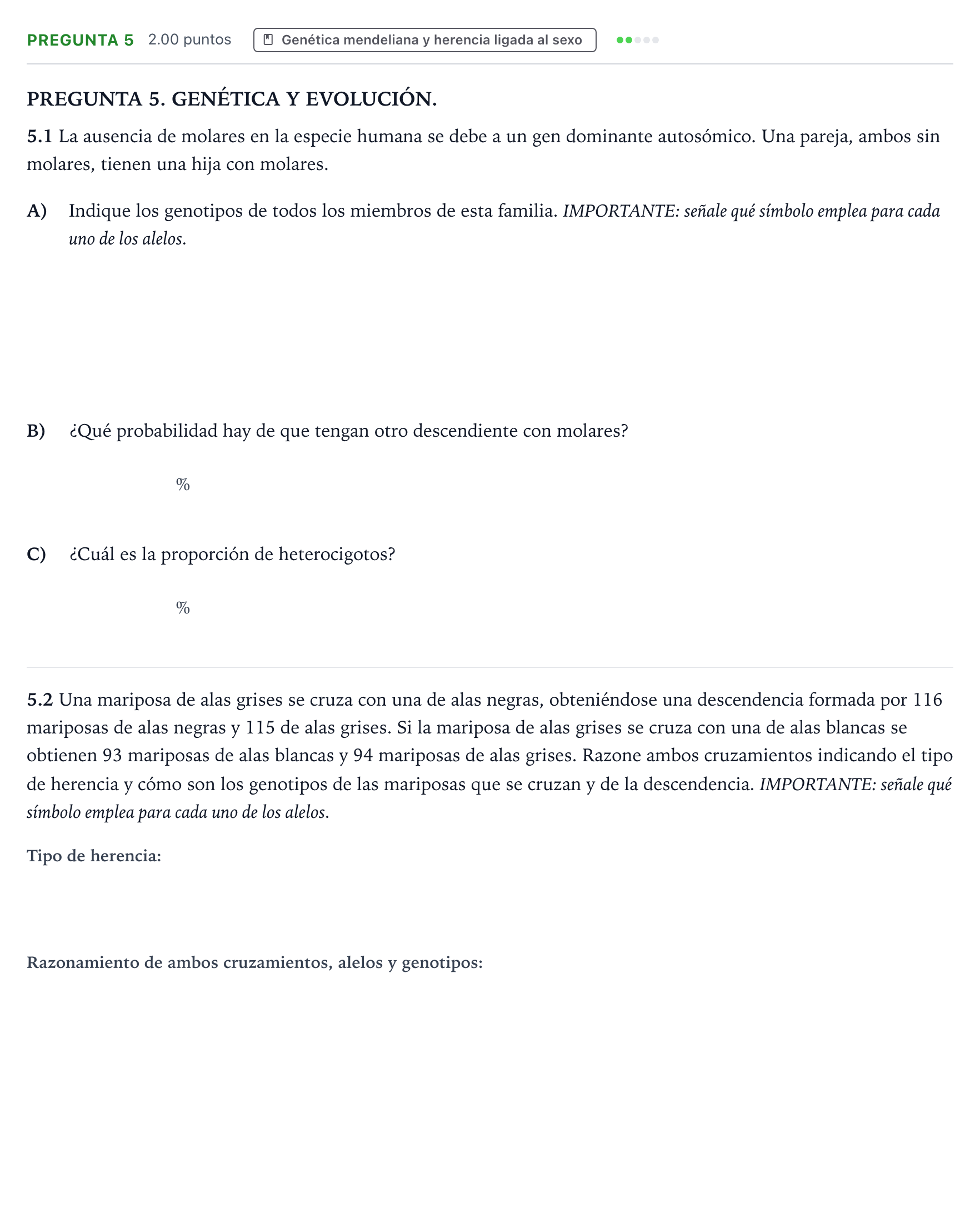 Enunciado: Pregunta 5 · Biología PAU Galicia Extraordinaria 2023