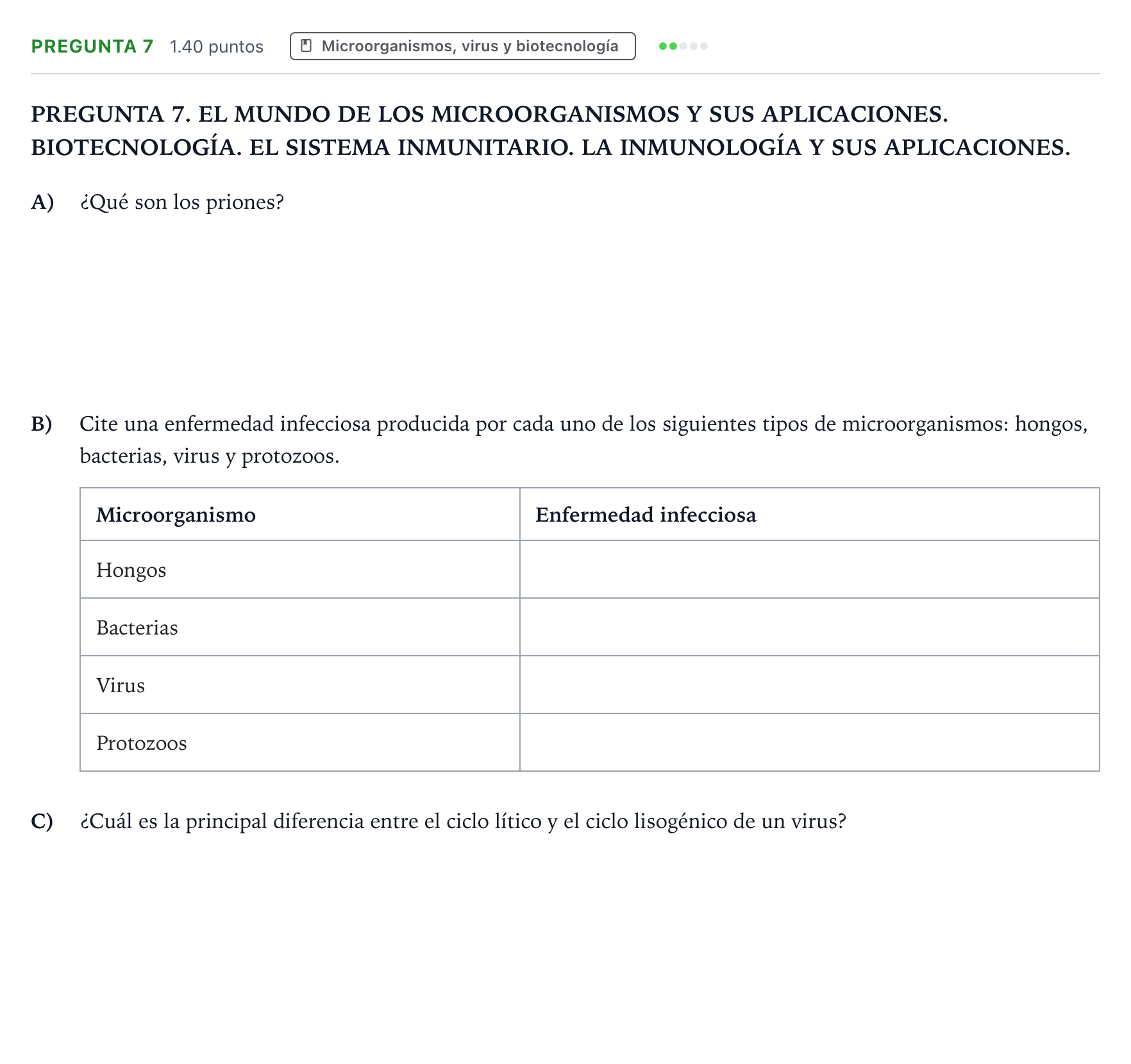 Enunciado: Pregunta 7 - Microorganismos · Biología PAU Galicia Extraordinaria 2023