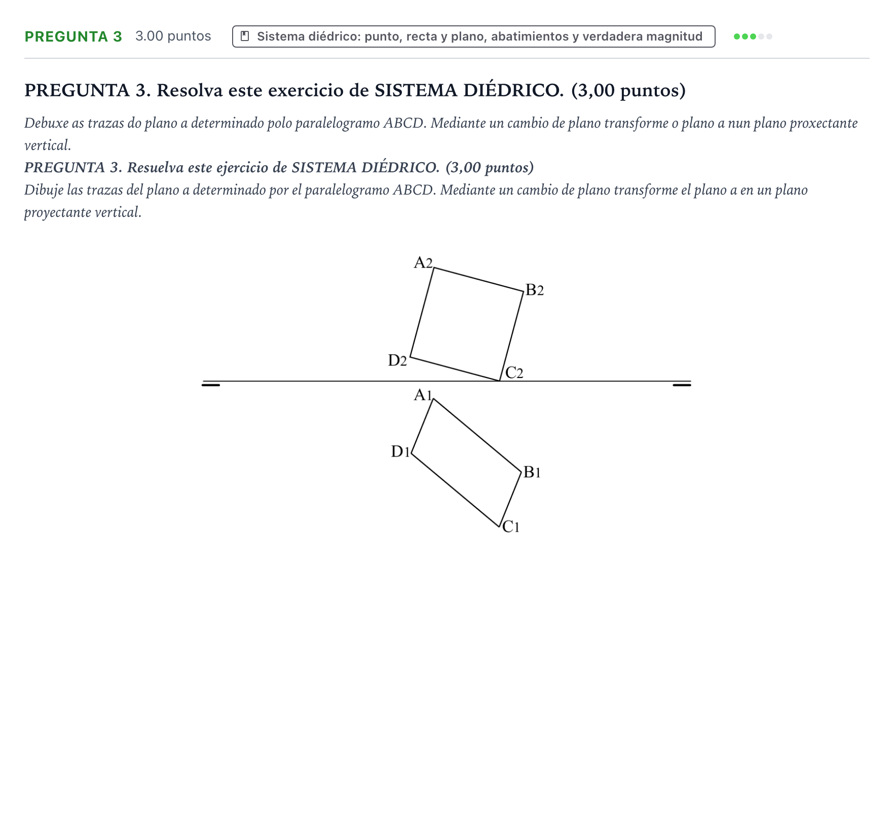 Enunciado: Pregunta 3 · Dibujo técnico II PAU Galicia Extraordinaria 2023