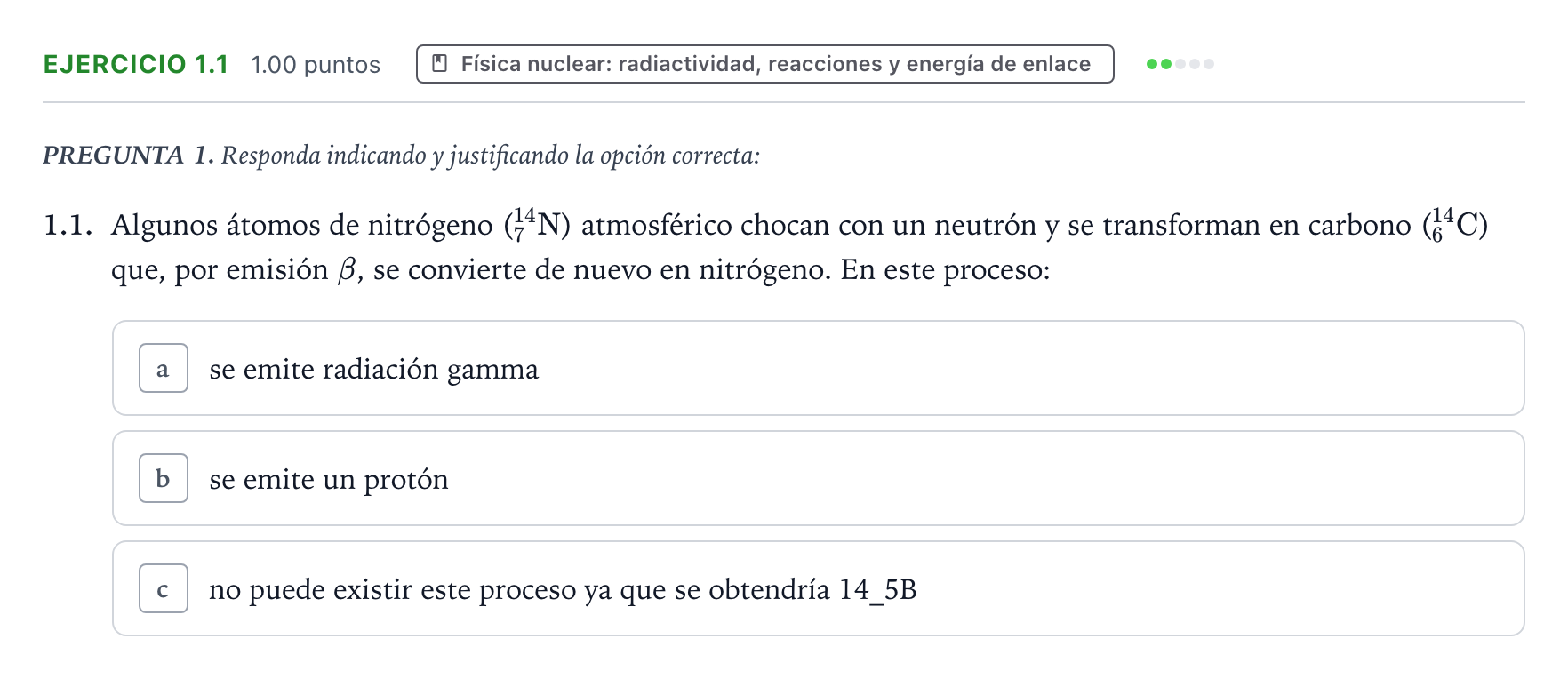 Enunciado: Ejercicio 1.1 - Física nuclear · Física PAU Galicia Extraordinaria 2023