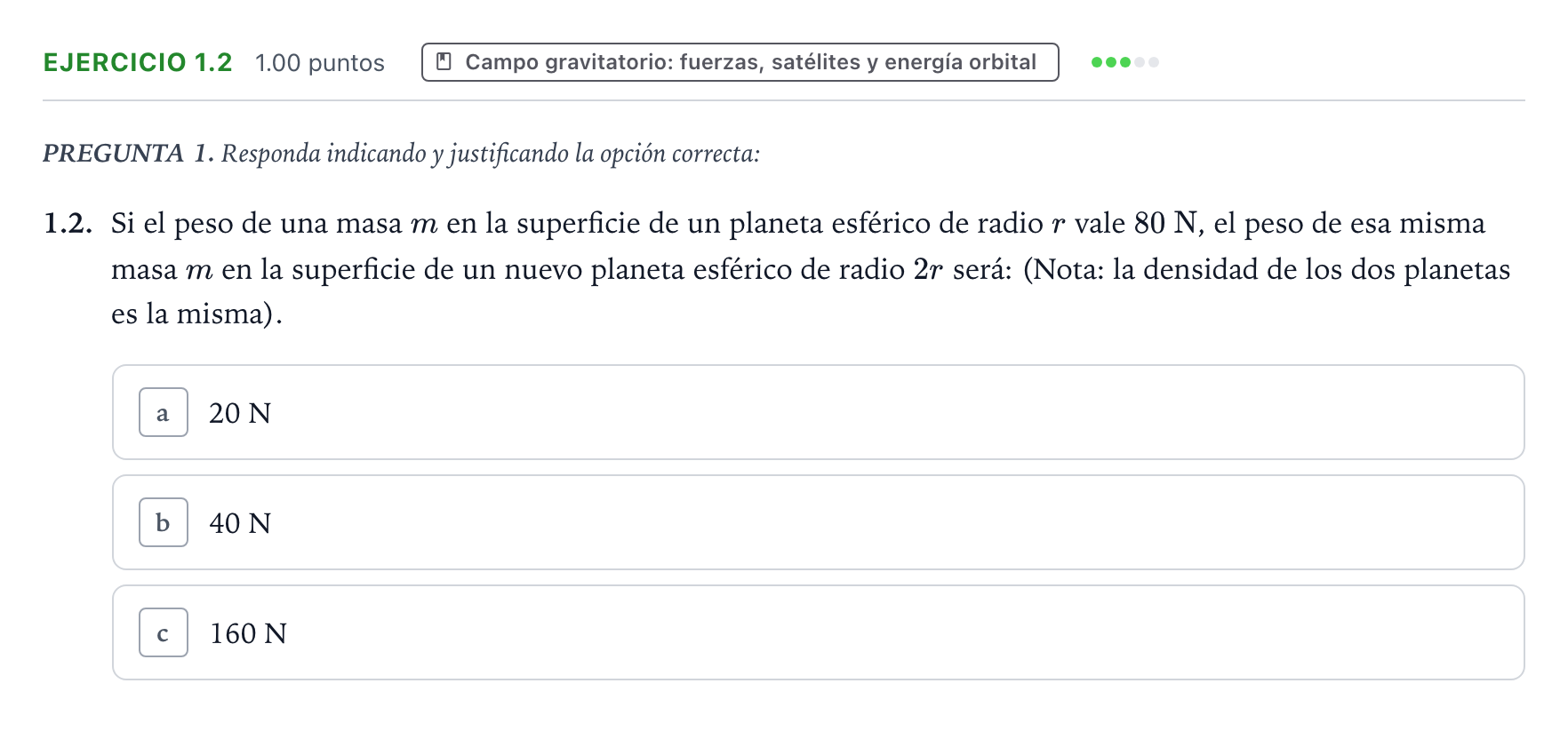 Enunciado: Ejercicio 1.2 - Campo gravitatorio · Física PAU Galicia Extraordinaria 2023