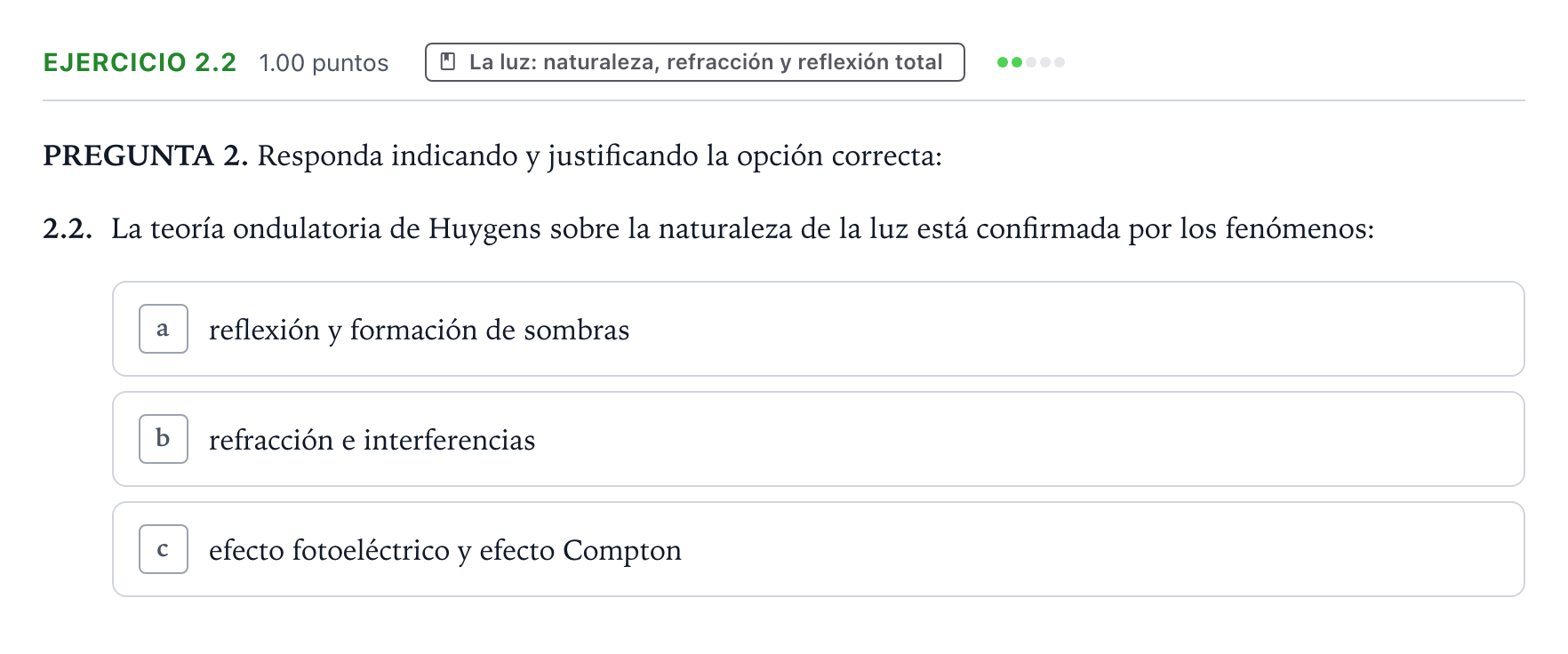 Enunciado: Ejercicio 2.2 - La luz · Física PAU Galicia Extraordinaria 2023