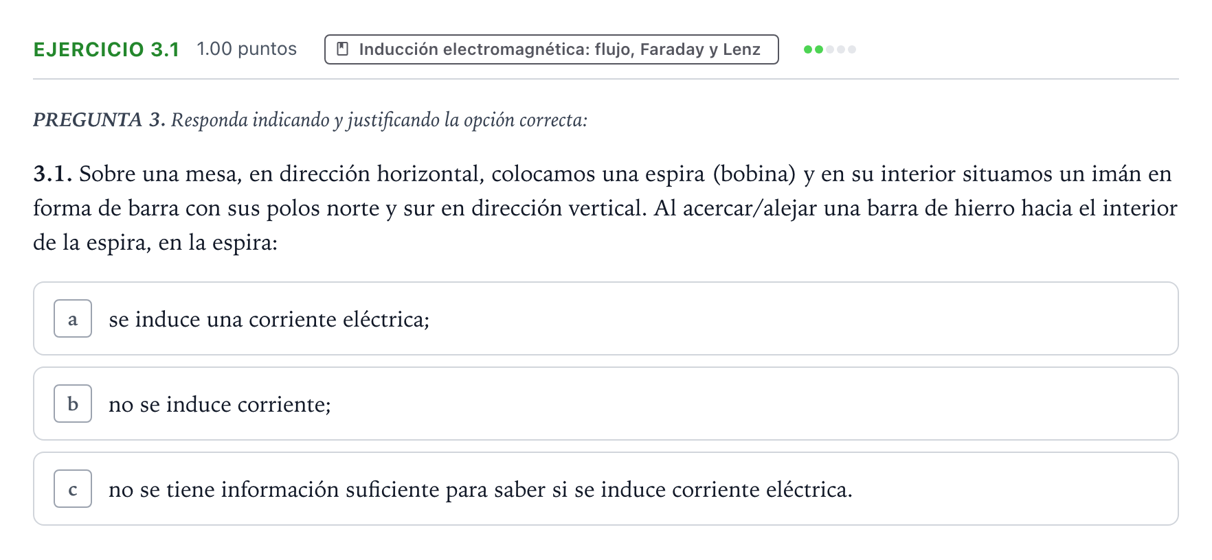 Enunciado: Ejercicio 3.1 - Inducción electromagnética · Física PAU Galicia Extraordinaria 2023