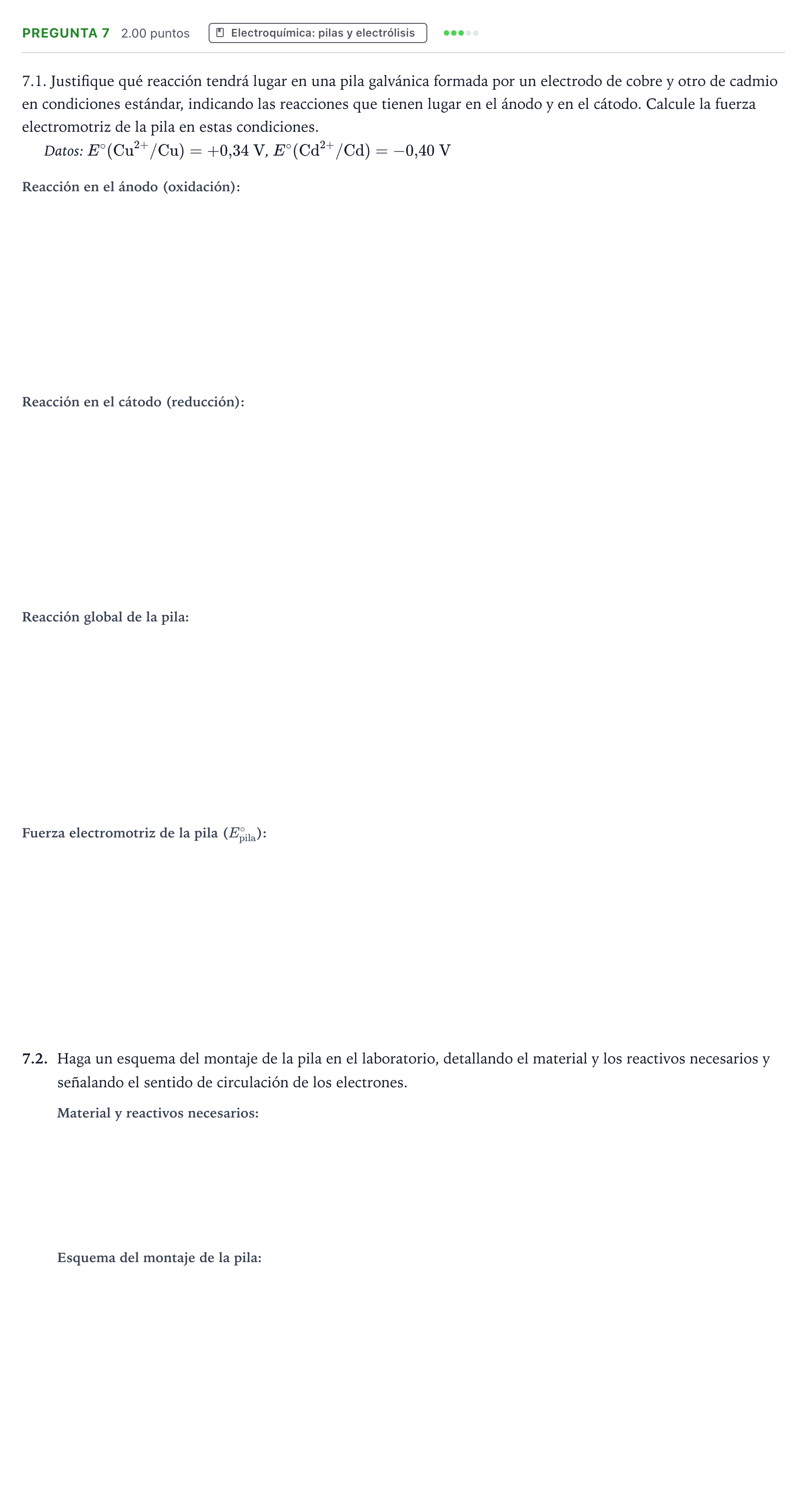 Enunciado: Pregunta 7 · Química PAU Galicia Ordinaria 2023