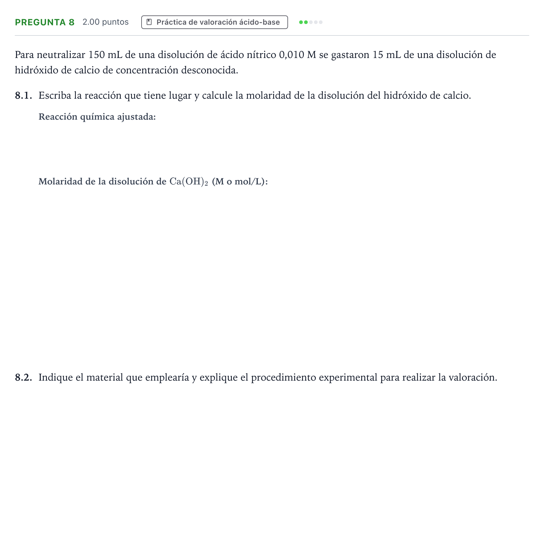 Enunciado: Pregunta 8 · Química PAU Galicia Ordinaria 2023