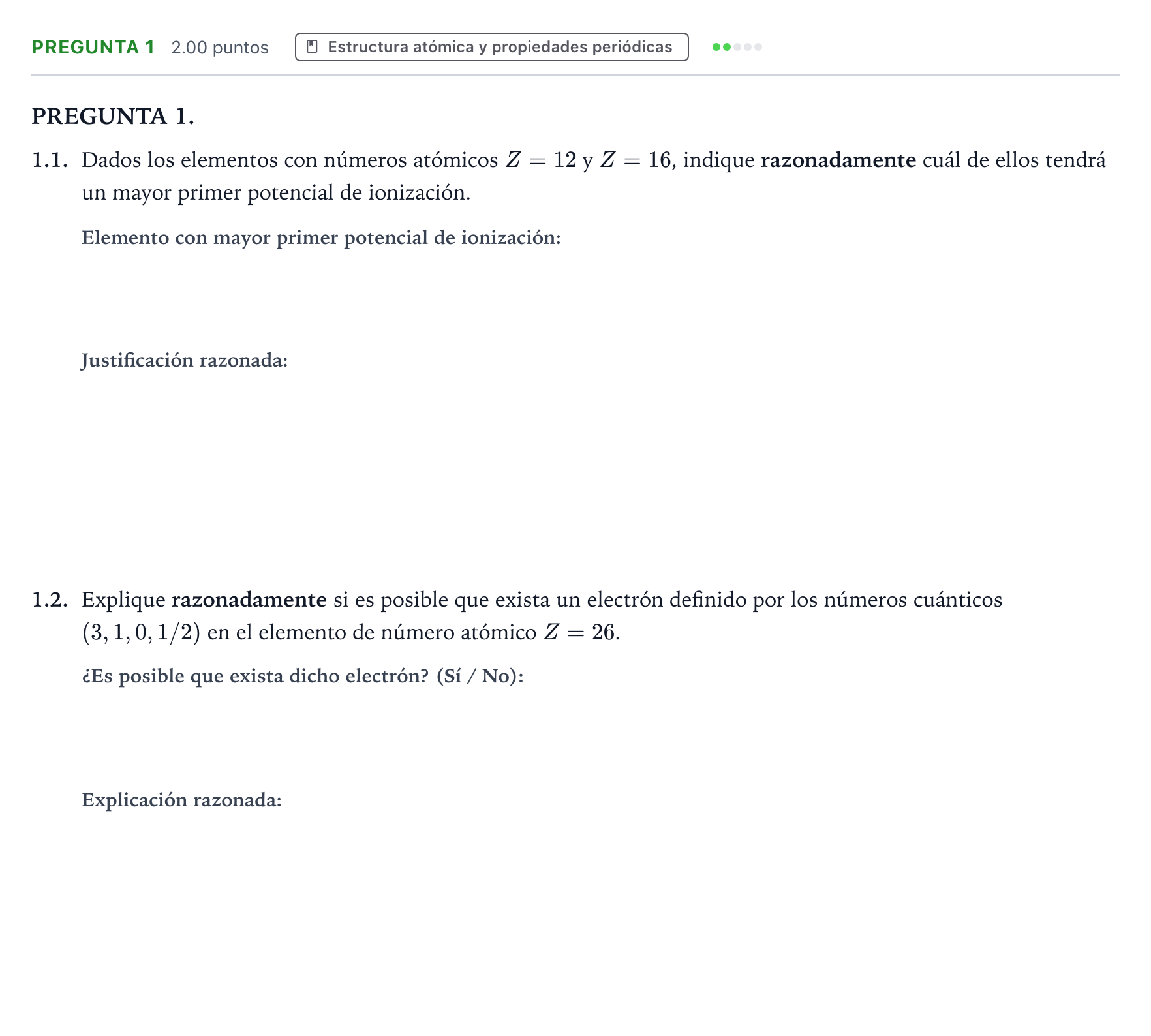 Enunciado: Pregunta 1 · Química PAU Galicia Extraordinaria 2023